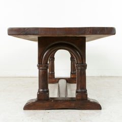 French Artisan-Made Oak Monastery or Farm Table with Double Columns, circa 1900