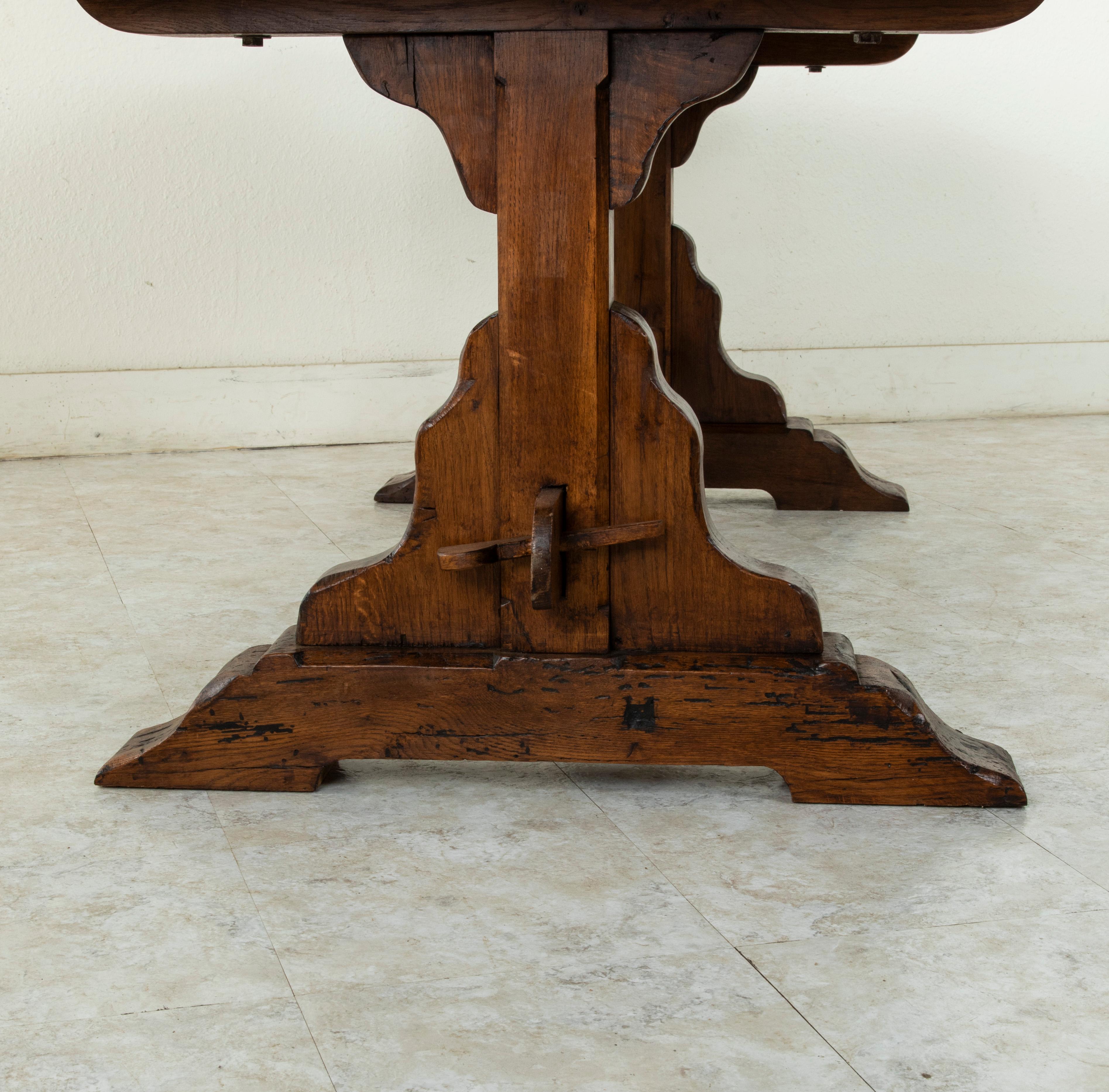 French Artisan-Made Oak Monastery Table, Trestle Dining Table, circa 1930s 7