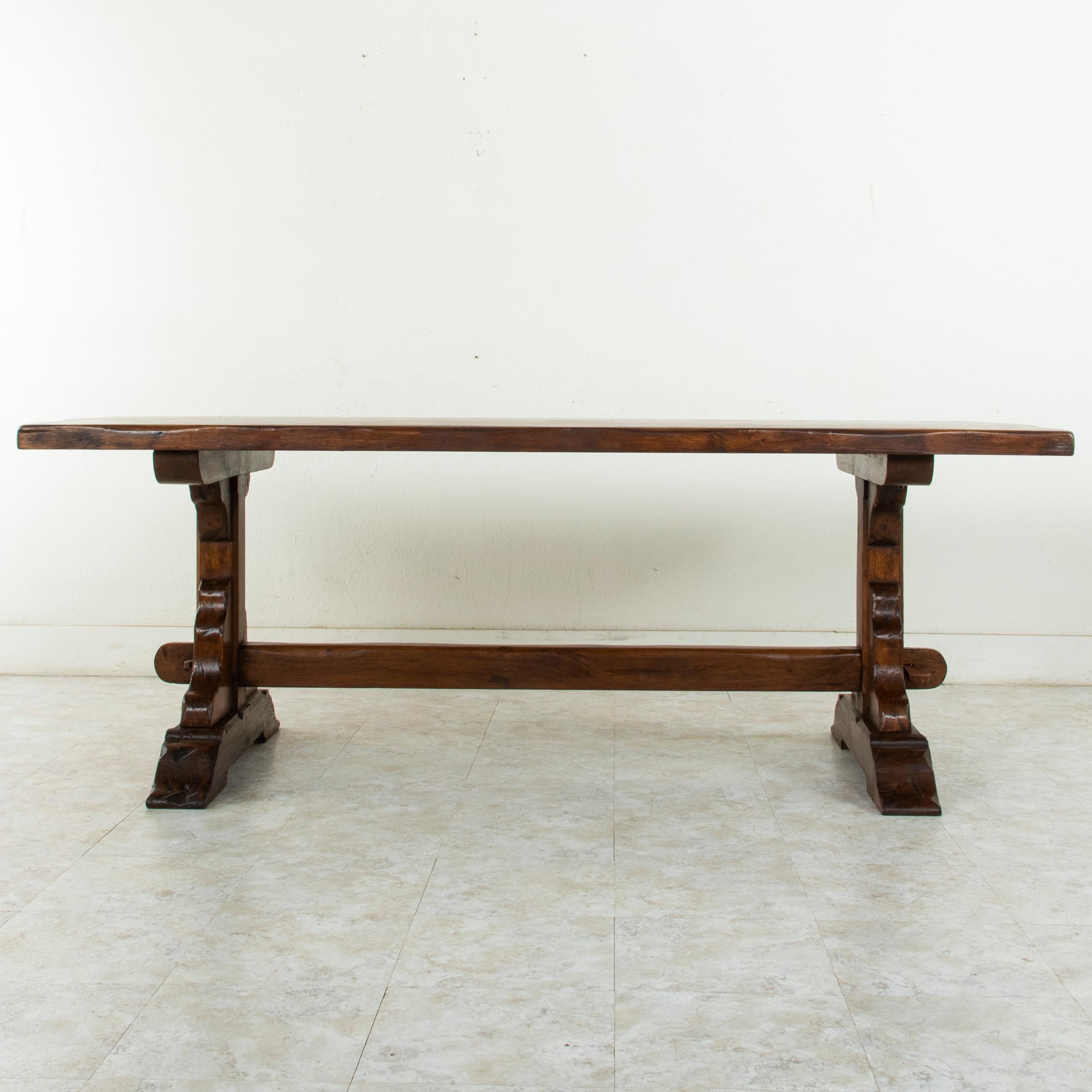 French Artisan-Made Oak Monastery Table, Trestle Dining Table, circa 1930s In Good Condition In Fayetteville, AR