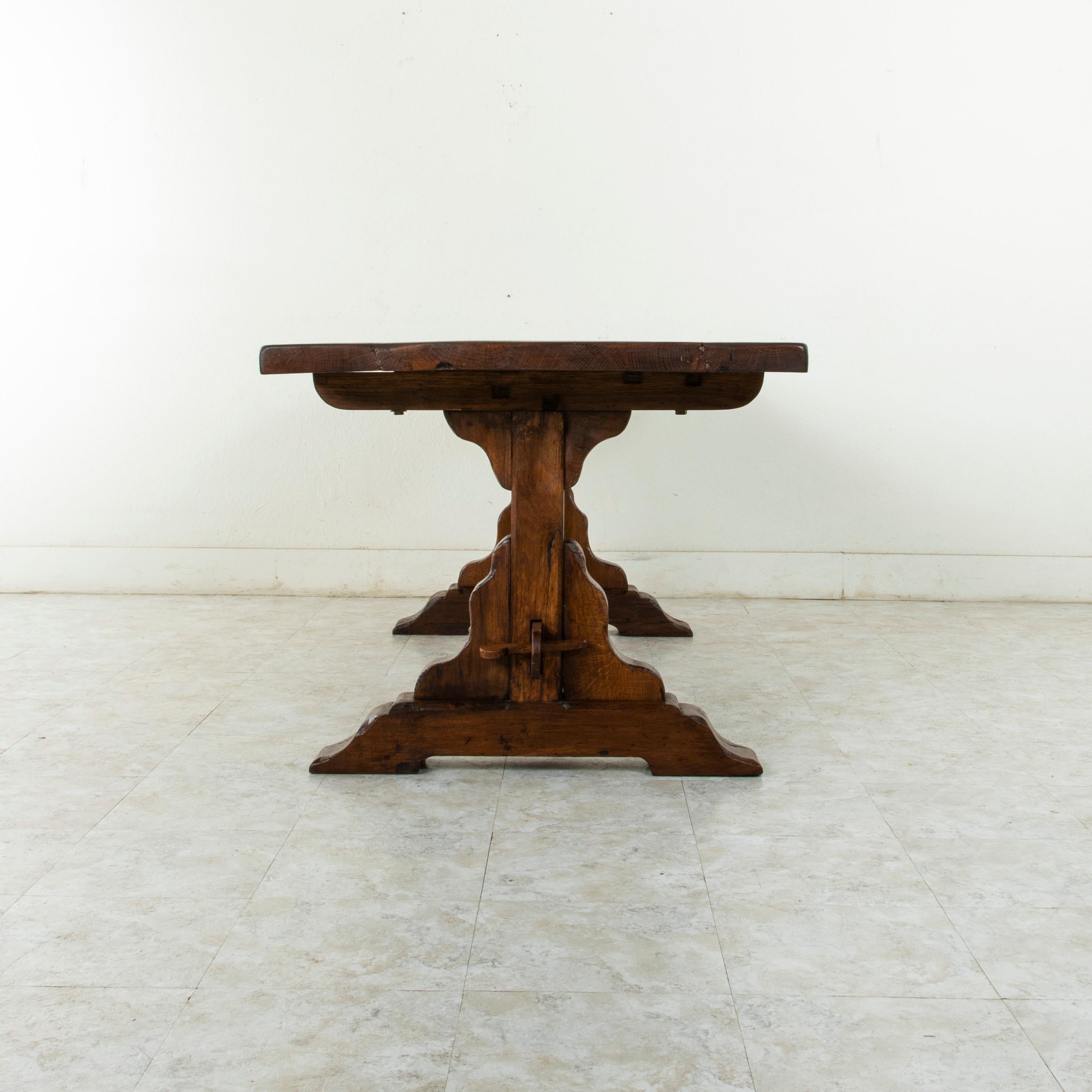 Mid-20th Century French Artisan-Made Oak Monastery Table, Trestle Dining Table, circa 1930s