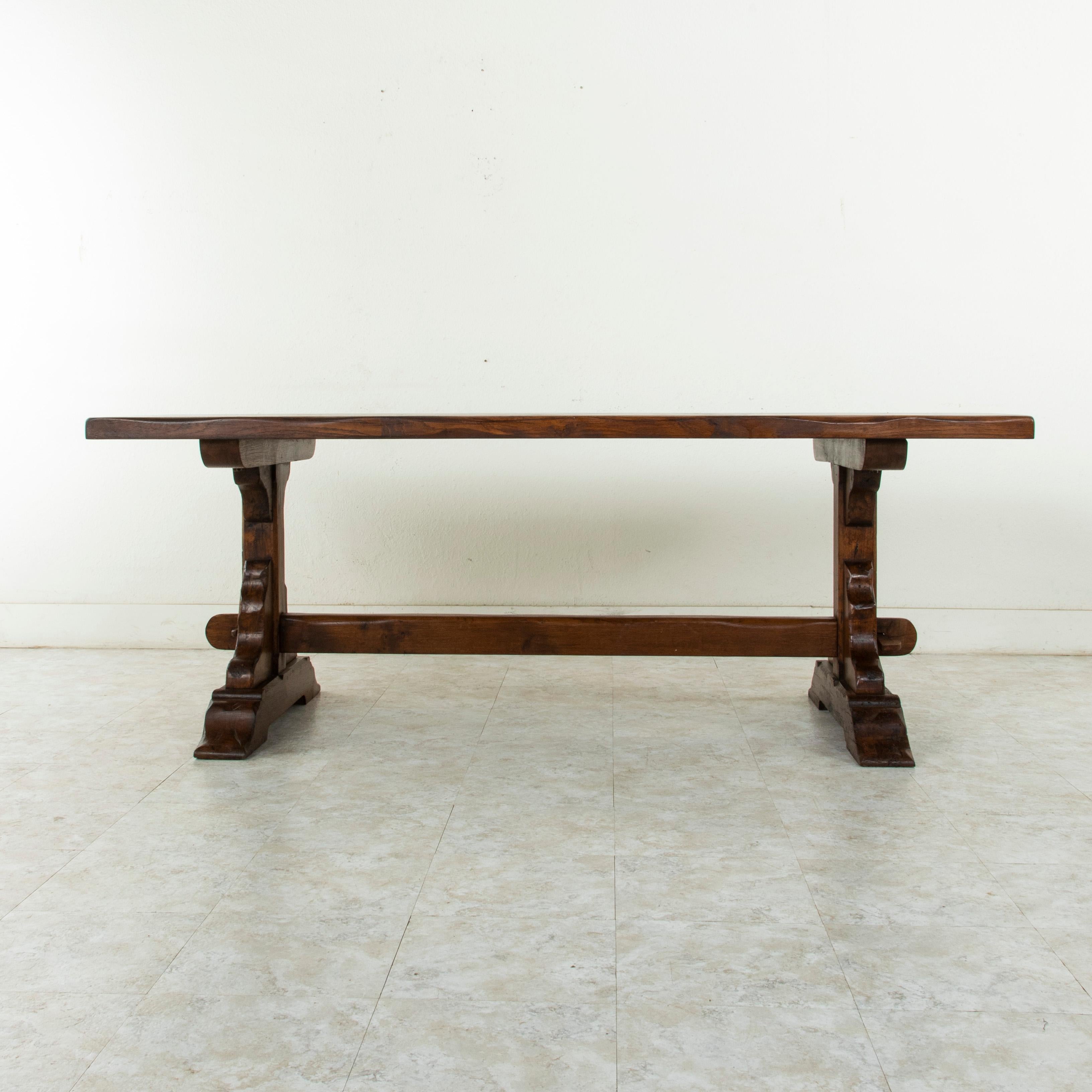French Artisan-Made Oak Monastery Table, Trestle Dining Table, circa 1930s 1