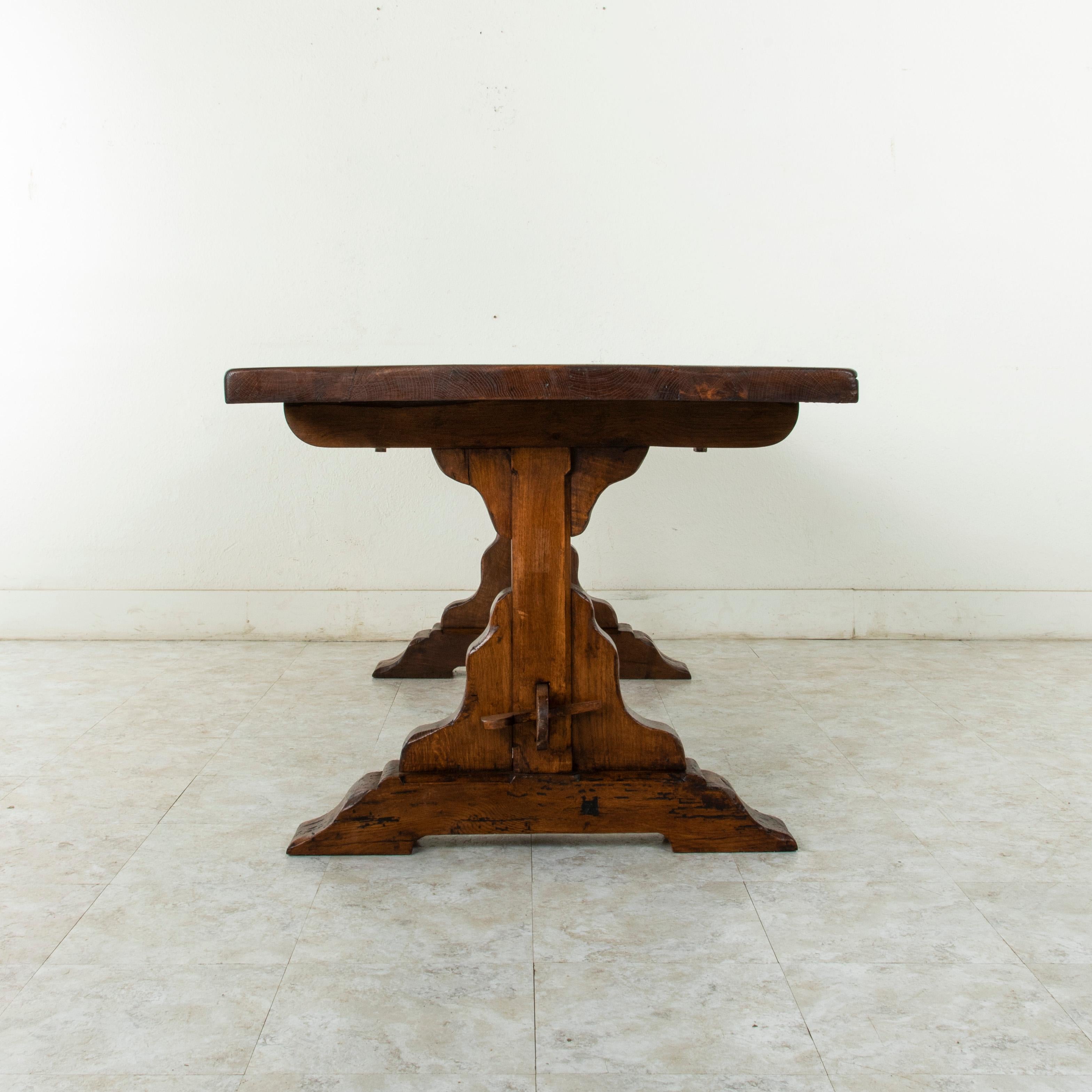 French Artisan-Made Oak Monastery Table, Trestle Dining Table, circa 1930s 2