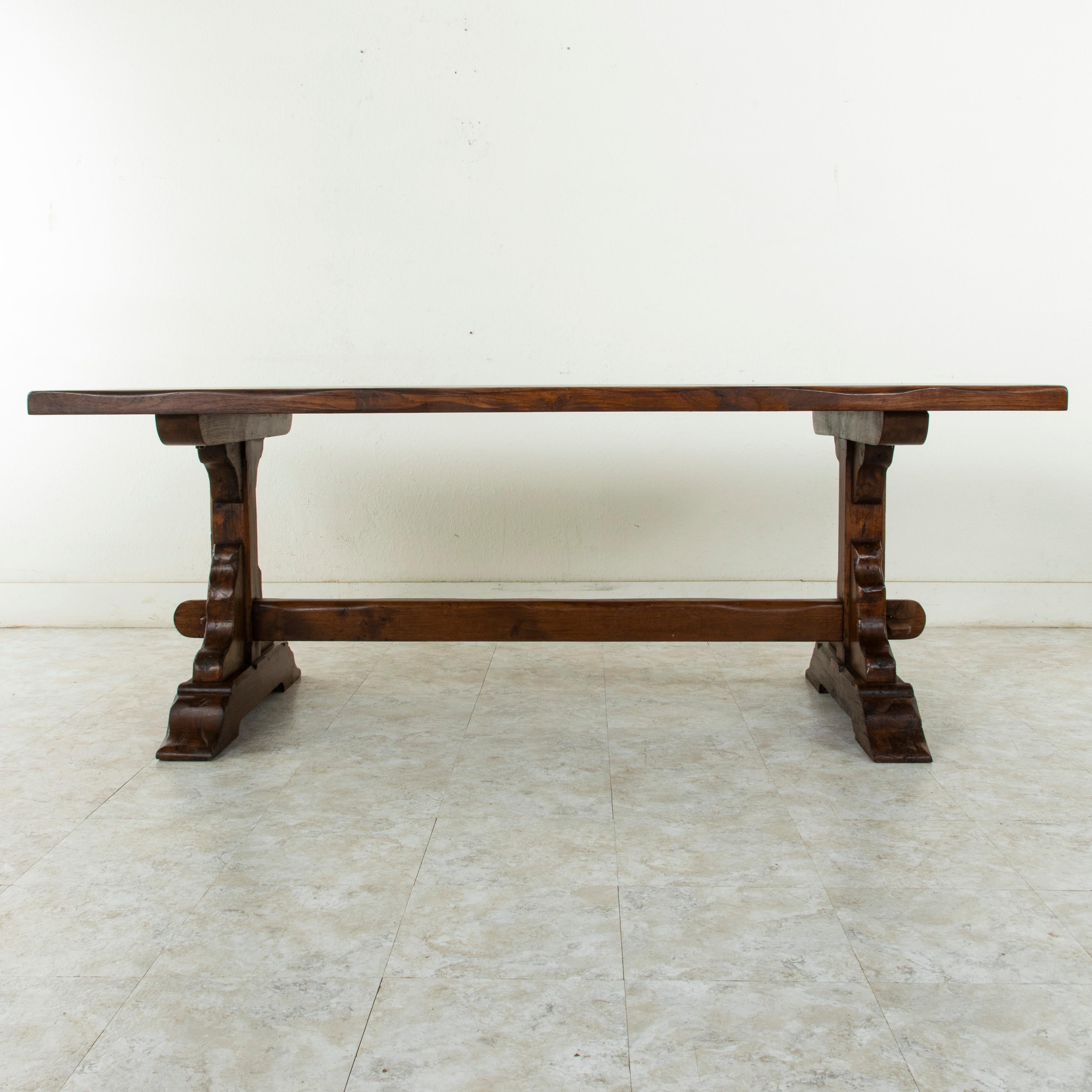 French Artisan-Made Oak Monastery Table, Trestle Dining Table, circa 1930s 3