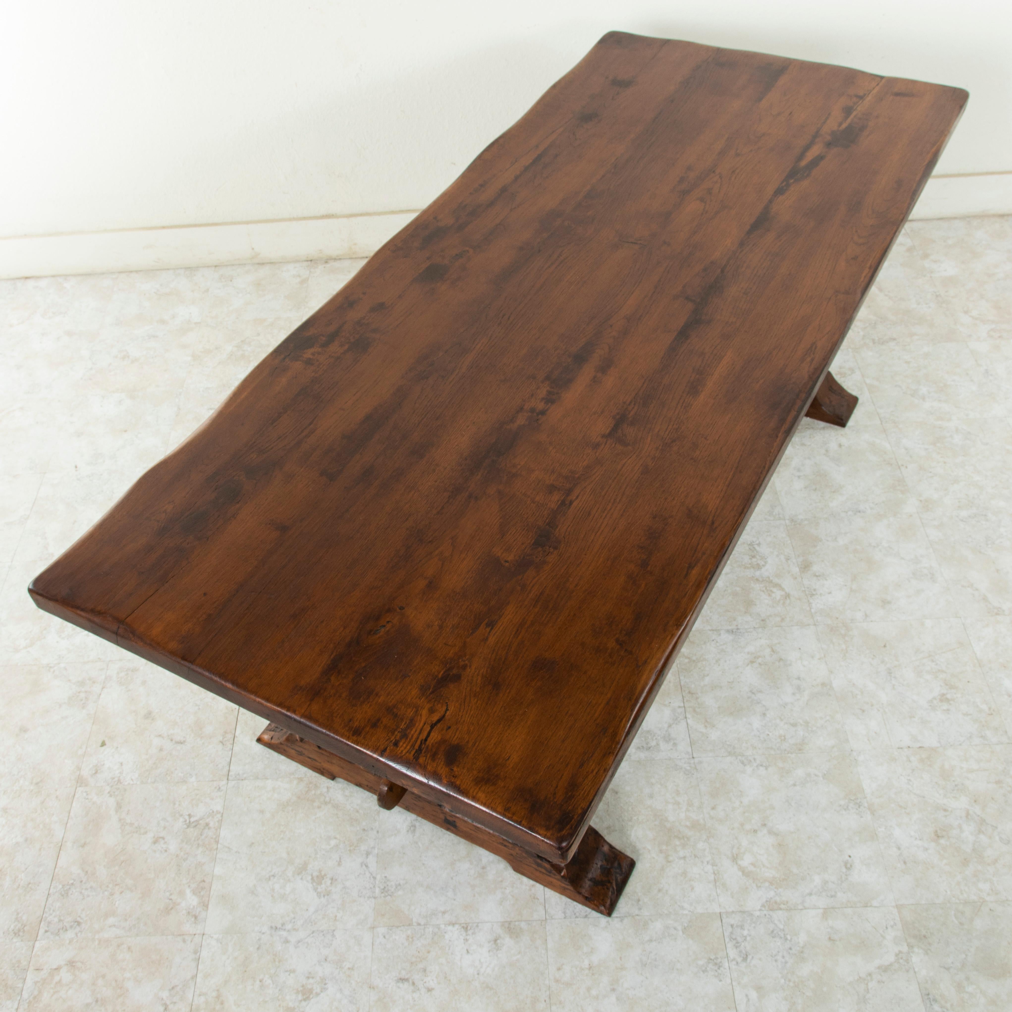 French Artisan-Made Oak Monastery Table, Trestle Dining Table, circa 1930s 4