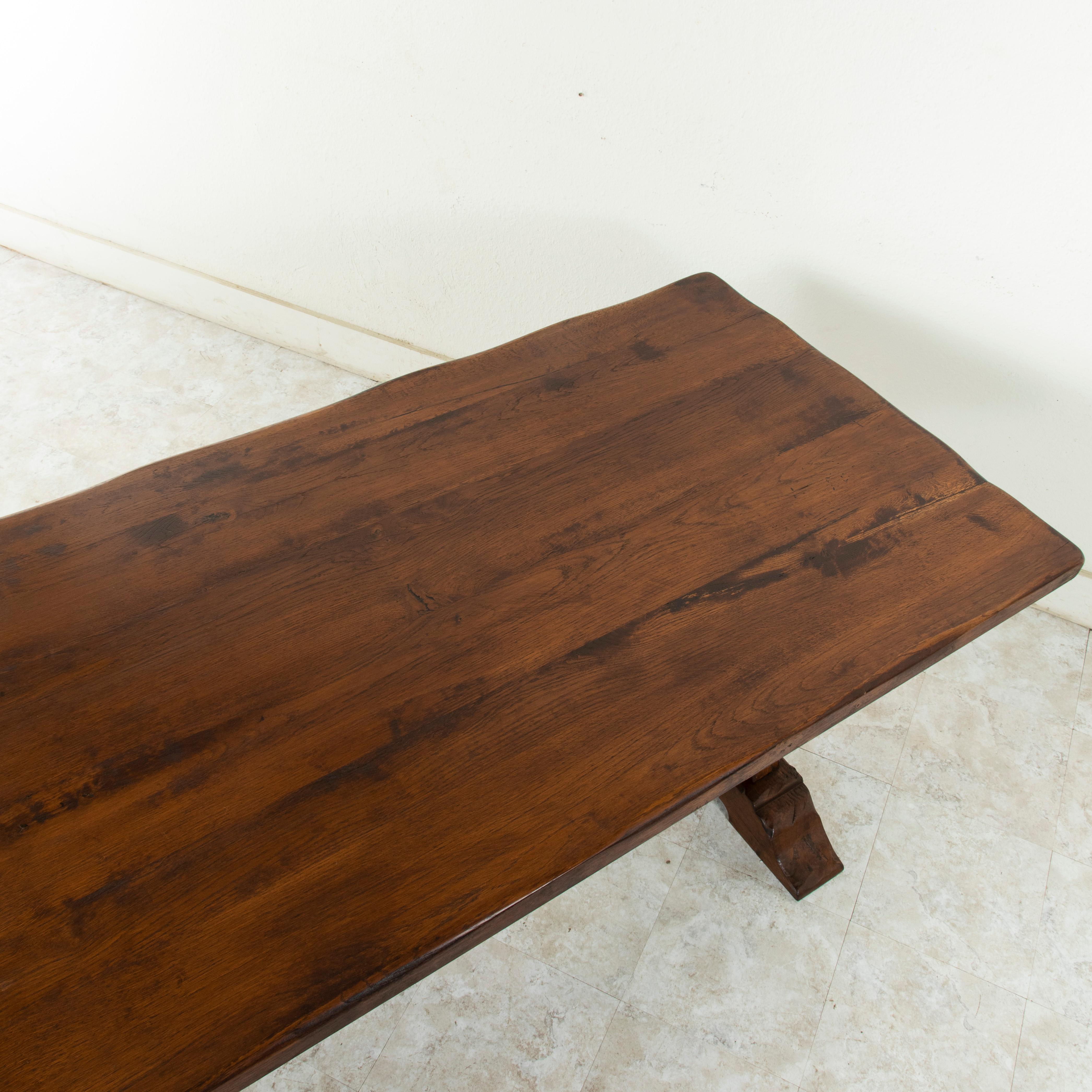 French Artisan-Made Oak Monastery Table, Trestle Dining Table, circa 1930s 5