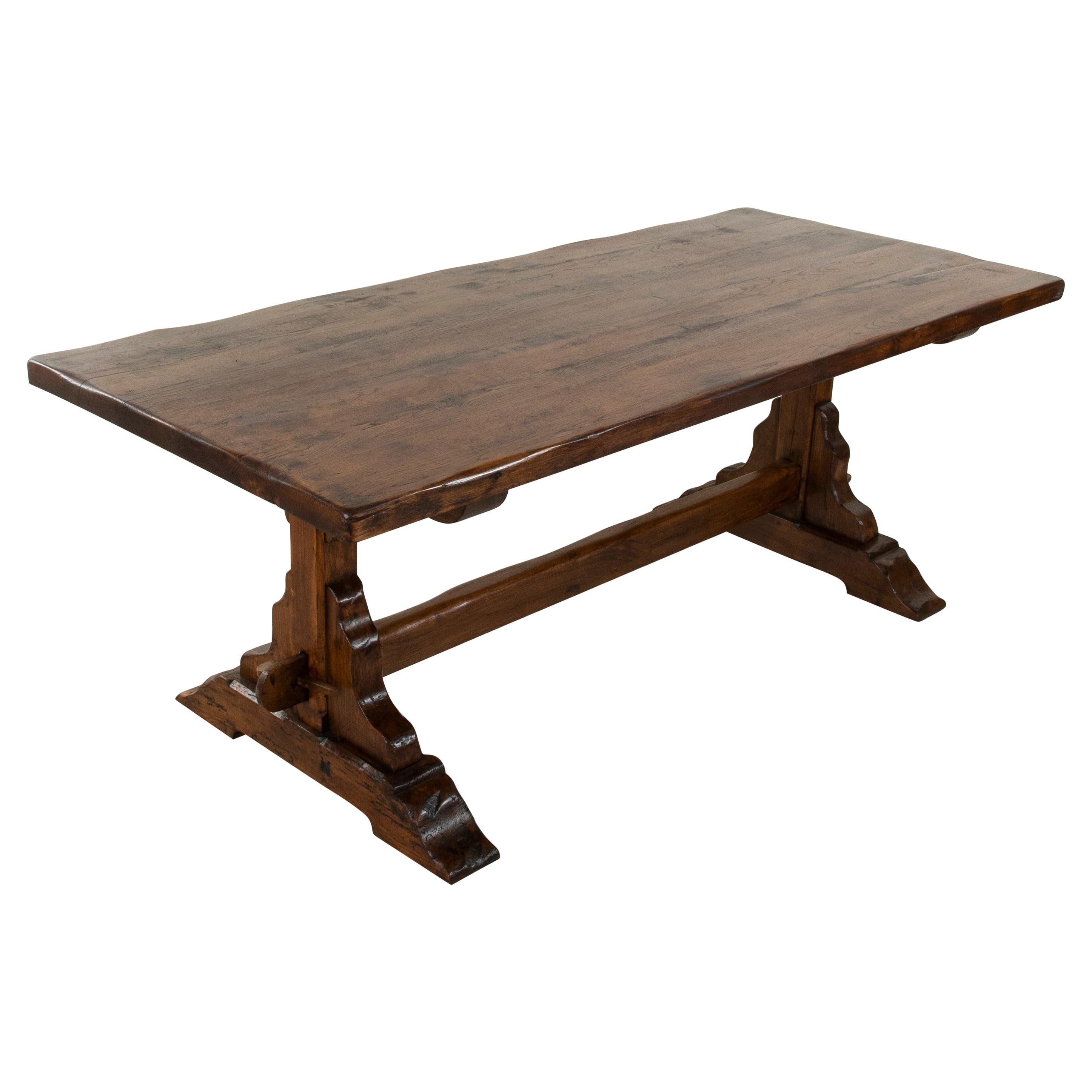 French Artisan-Made Oak Monastery Table, Trestle Dining Table, circa 1930s