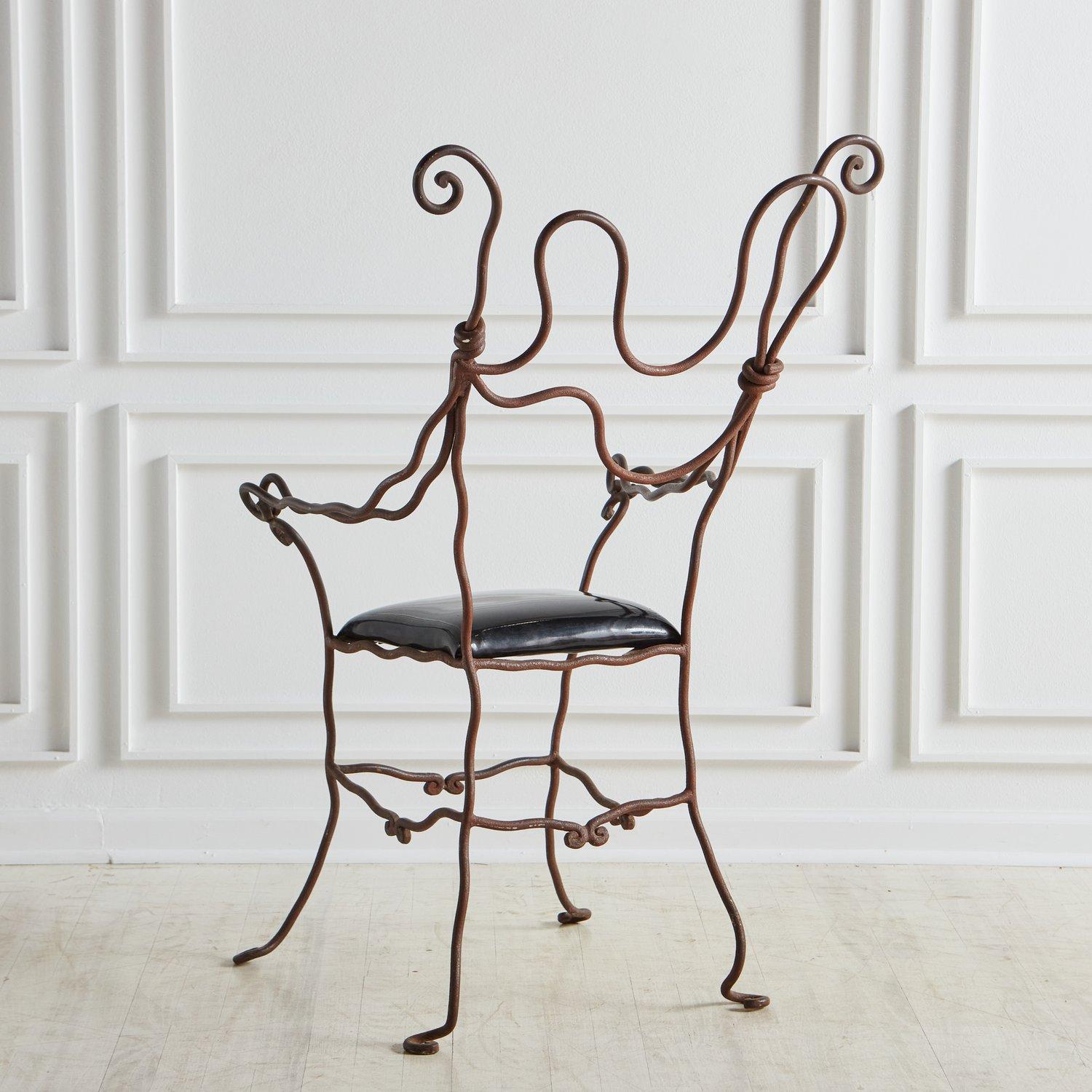 Mid-Century Modern French Artisan Made Wrought Iron Sculptural Chair, 1950s