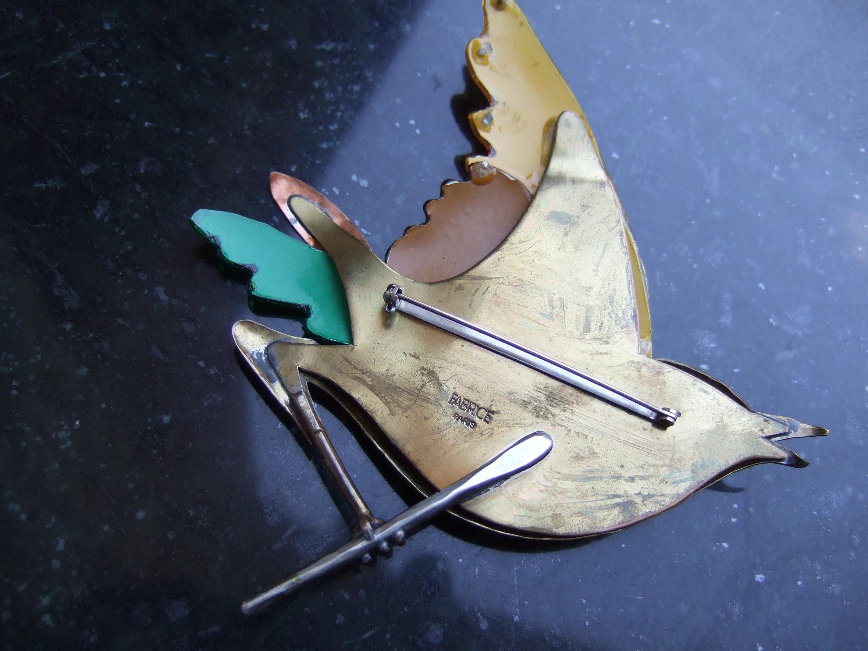 French Artisan Mixed Metal Figural Enamel Bird Brooch Designed Fabrice Paris  6