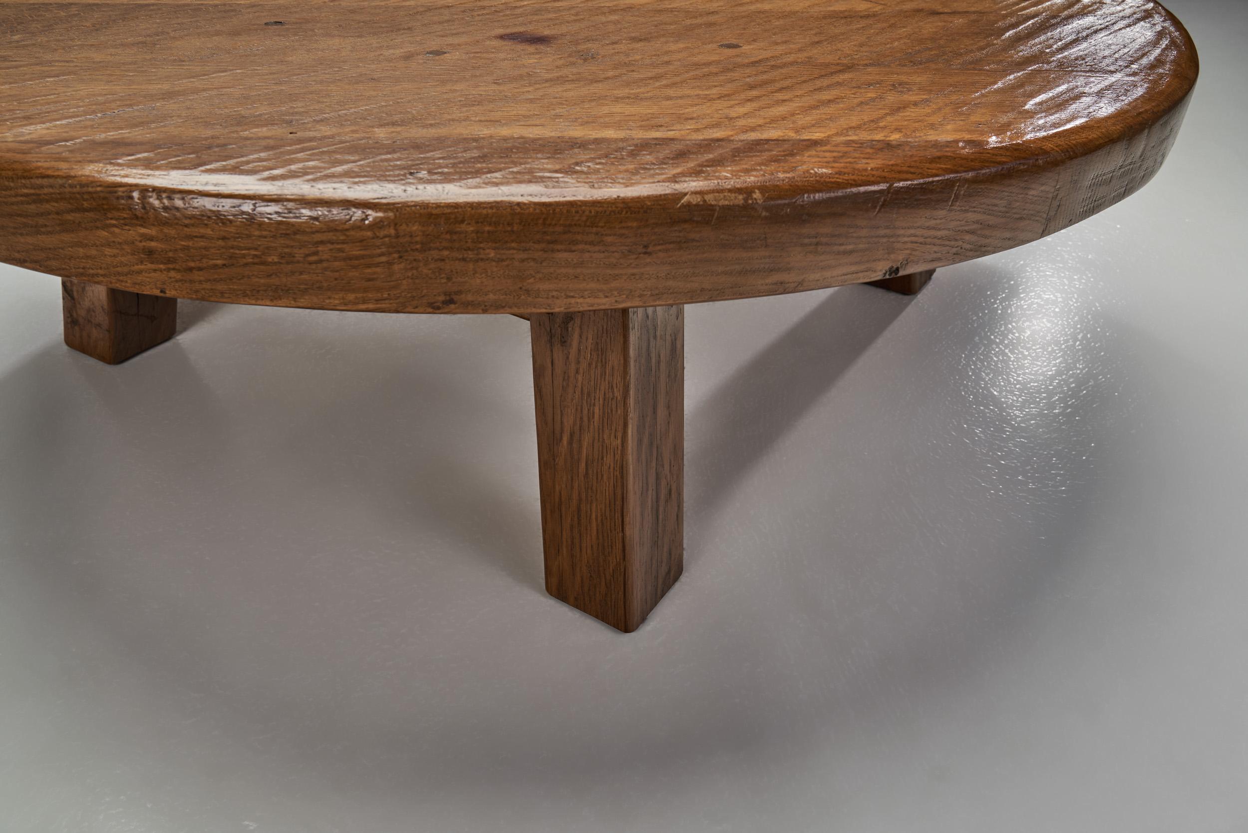 French Artisan Oak Coffee Table, France 1970s 4