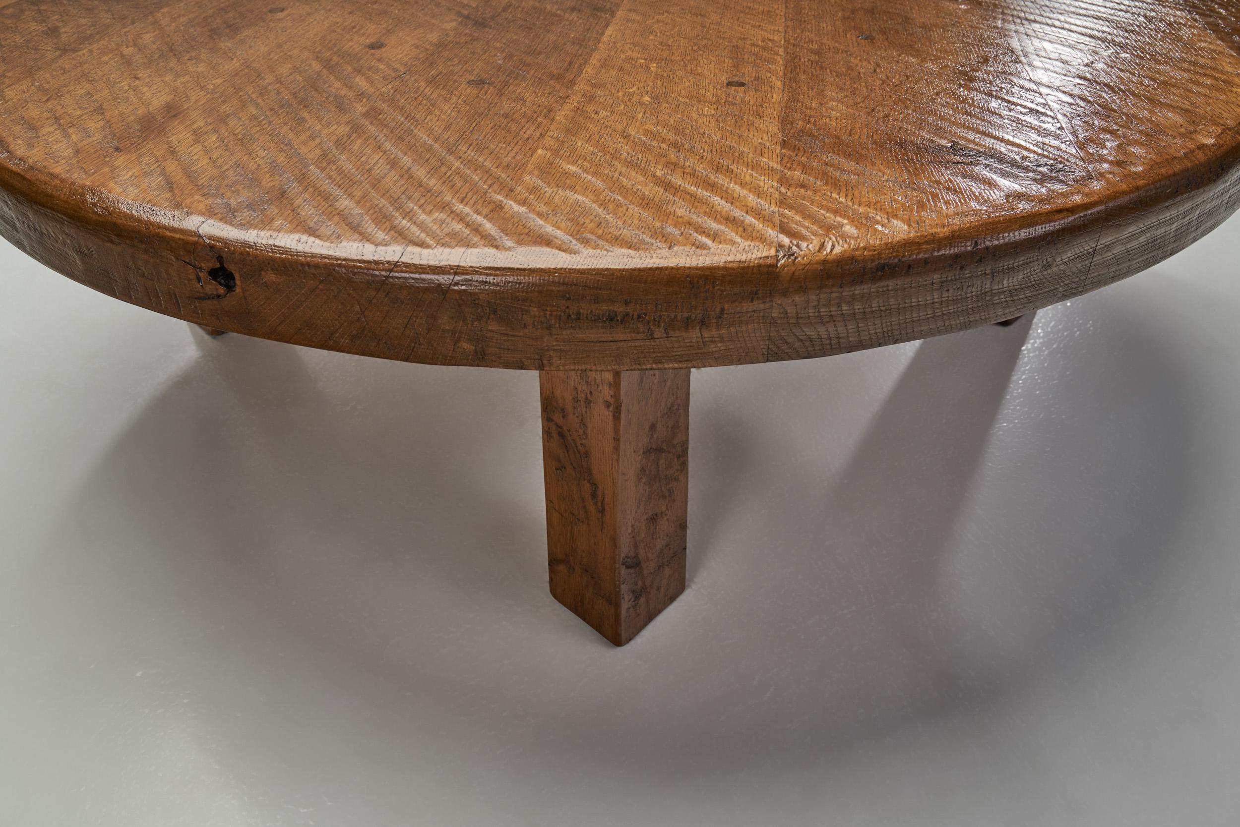 French Artisan Oak Coffee Table, France 1970s 5