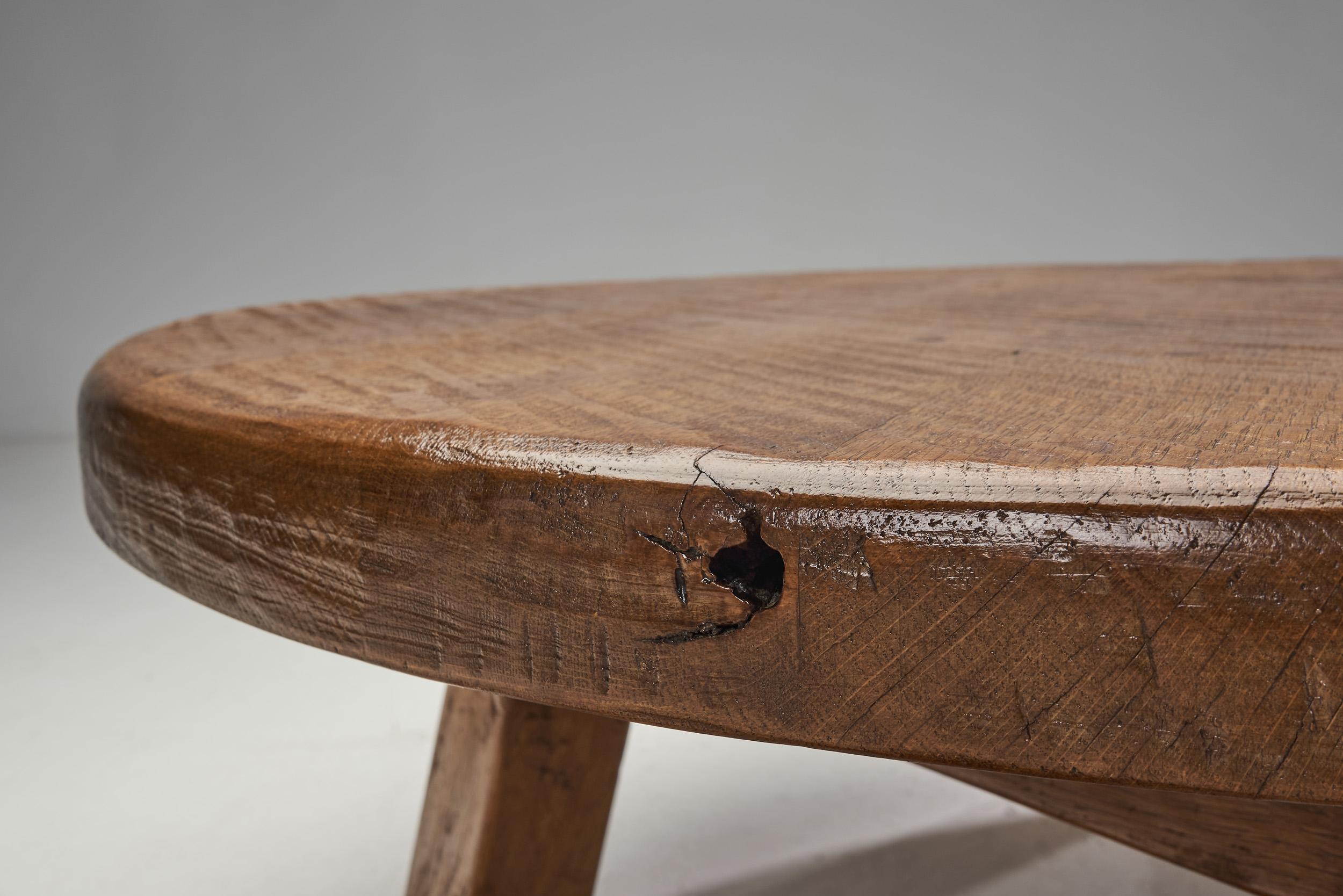 French Artisan Oak Coffee Table, France 1970s 6