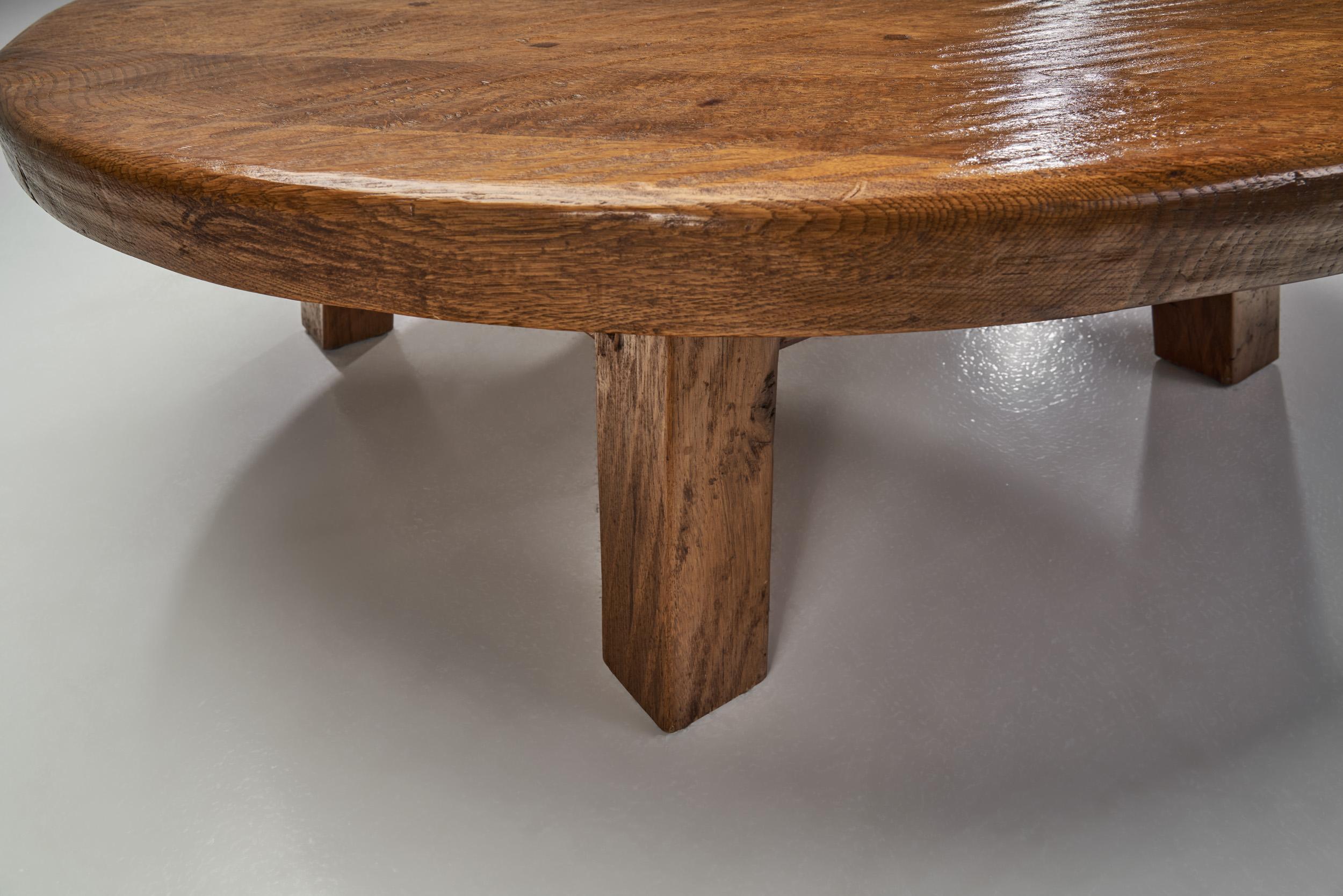 French Artisan Oak Coffee Table, France 1970s 7