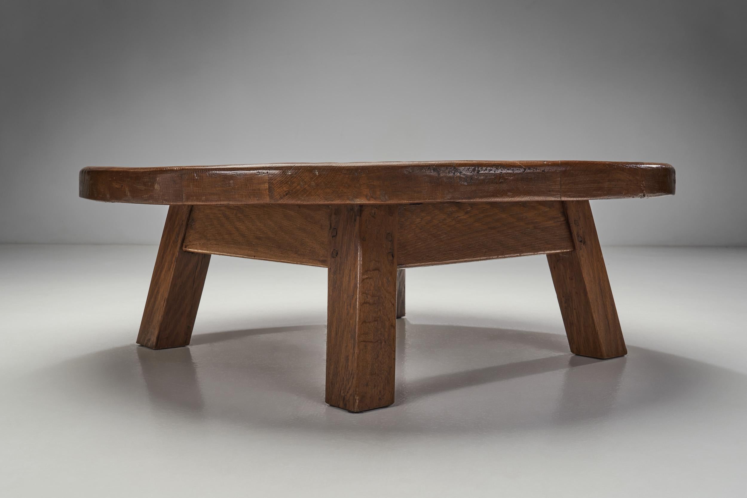French Artisan Oak Coffee Table, France 1970s 8