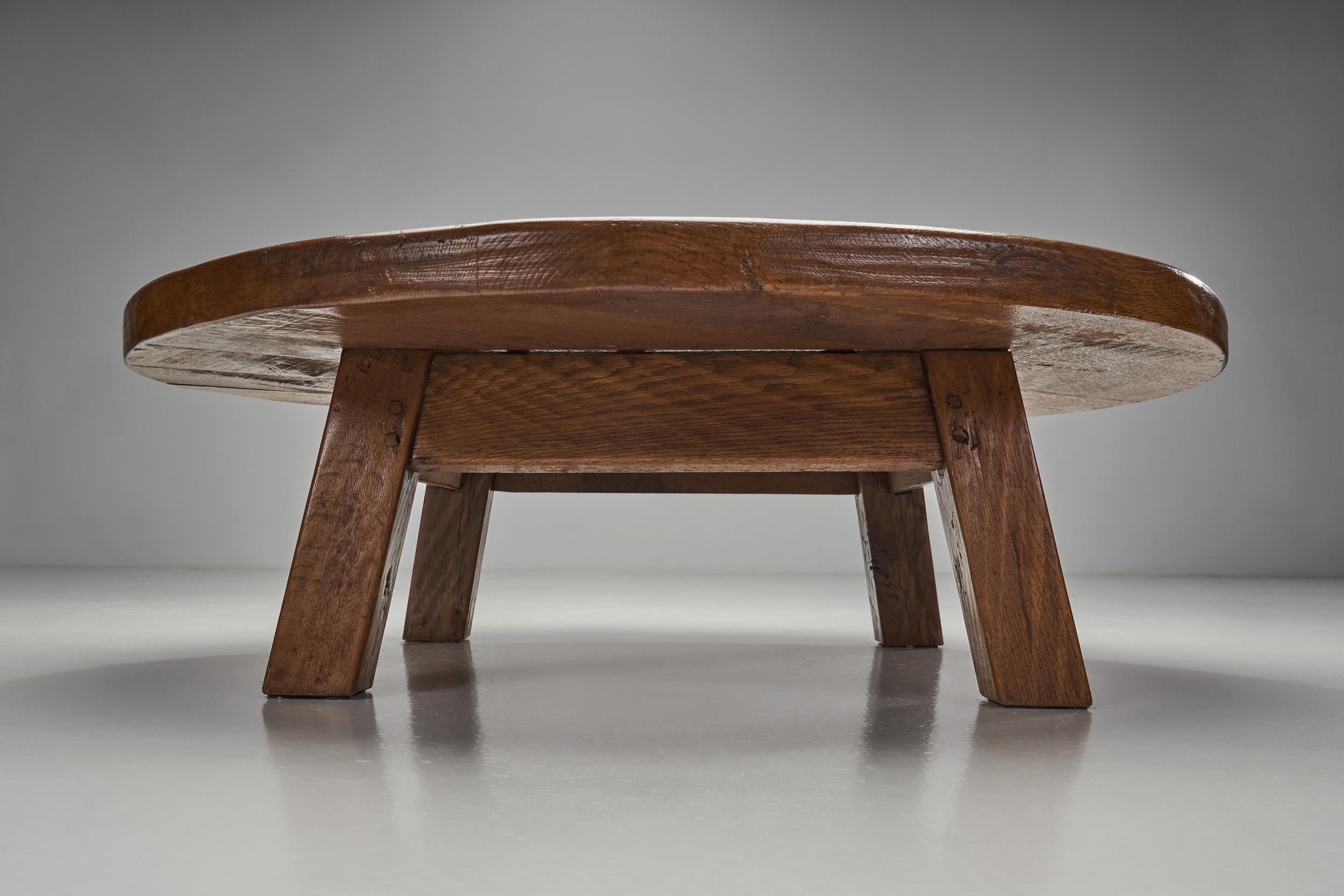 French Artisan Oak Coffee Table, France 1970s 9