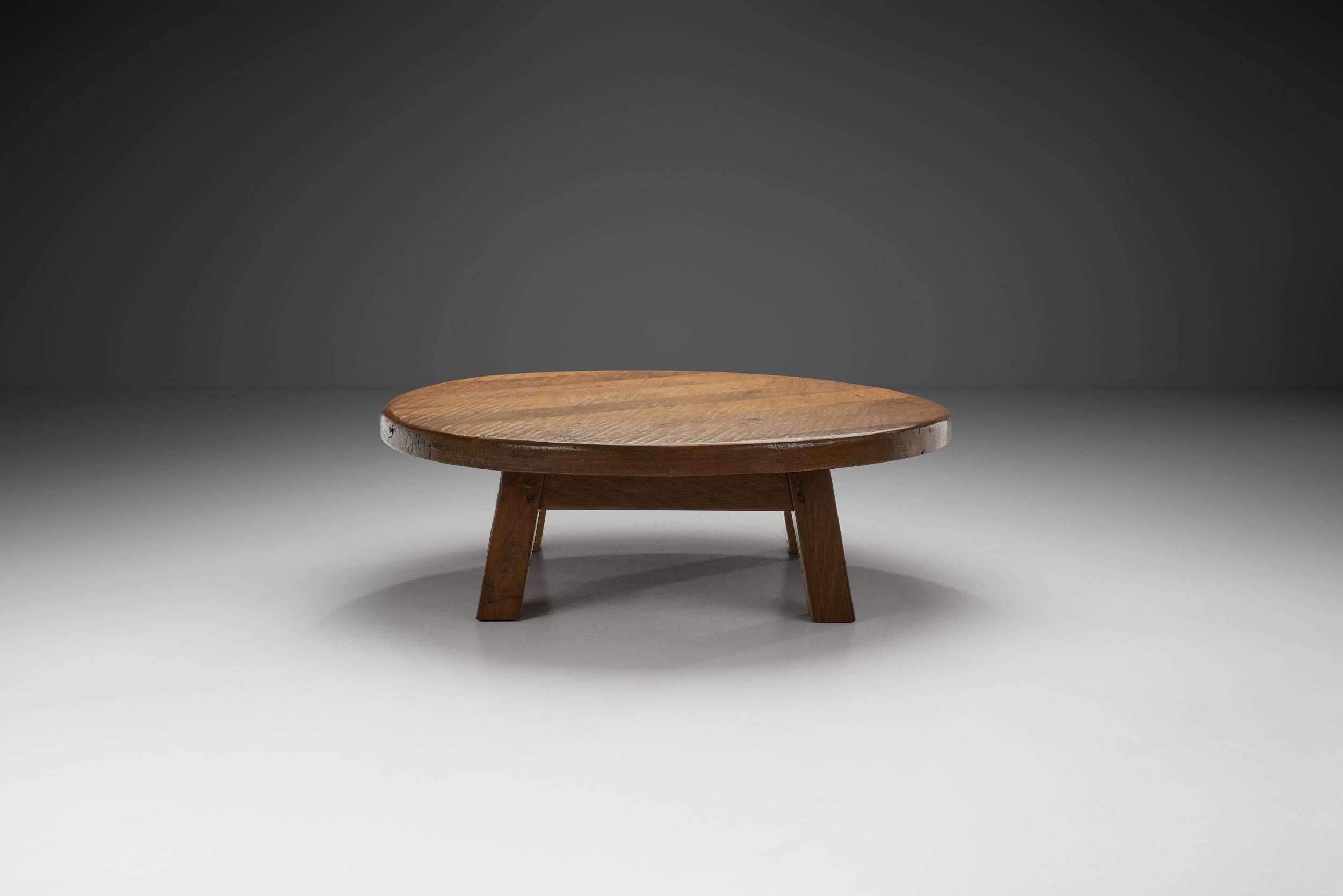 20th Century French Artisan Oak Coffee Table, France 1970s