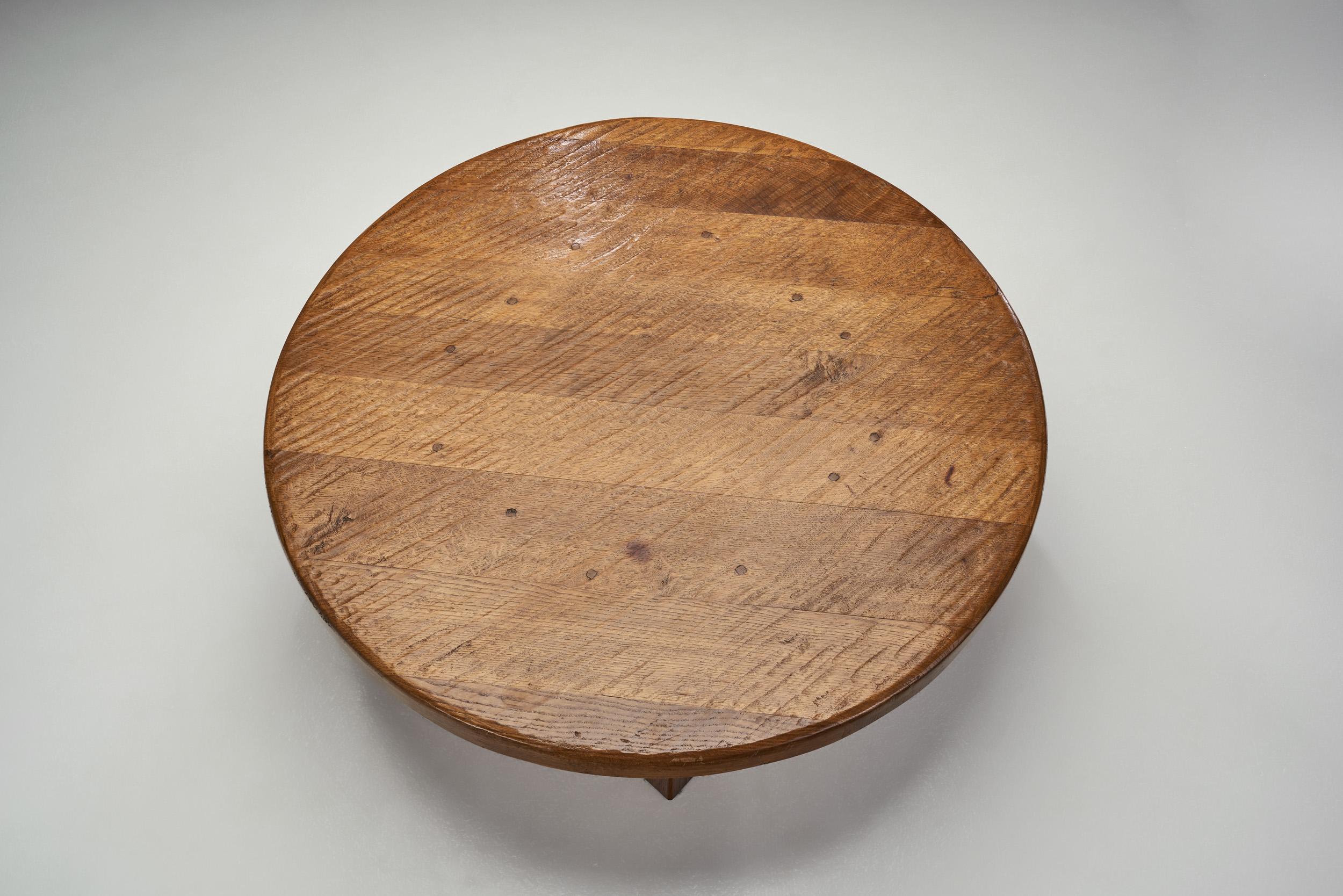 Wood French Artisan Oak Coffee Table, France 1970s