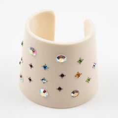 French Artisan Studio Oversized Lucite Cuff Bracelet Multicolor Rhinestones