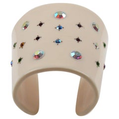 French Artisan Studio Oversized Lucite Cuff Bracelet Multicolor Rhinestones