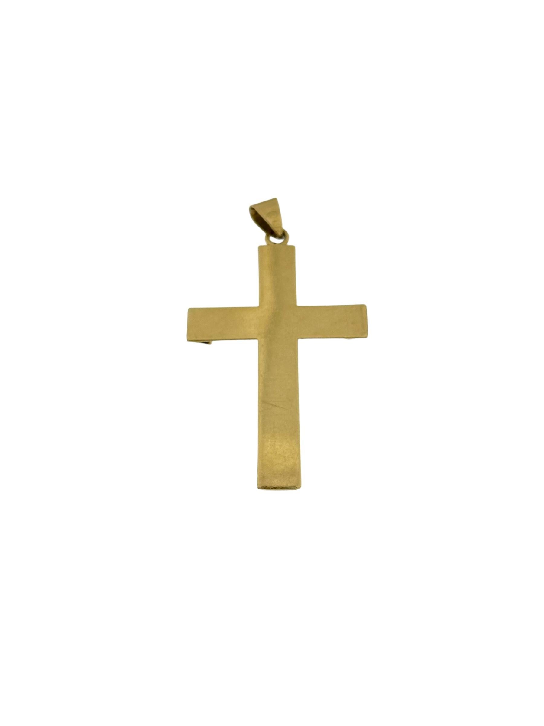 Women's or Men's French Artisan Yellow Gold Cross with Leaves Pattern Carving