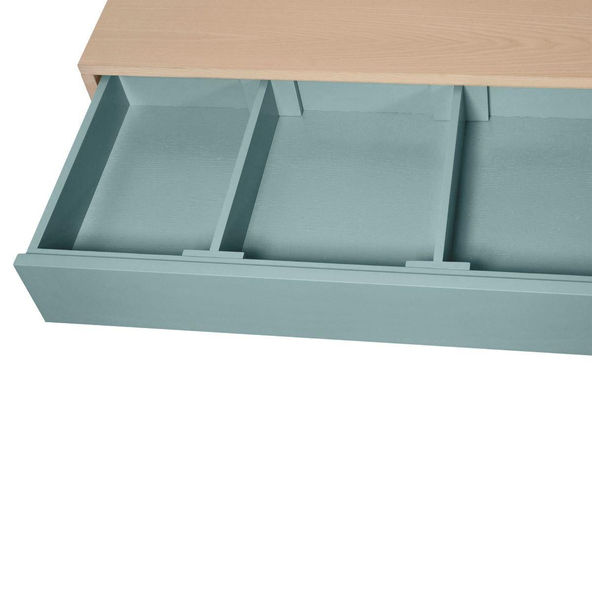 Armario artesanal francés de madera azul grisácea de 1 puerta y 3 cajones del diseñador E. Gizard Siglo XXI y contemporáneo en venta