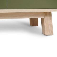 French artisanal 1-door 3-drawer green low wooden sideboard by E. Gizard, Paris