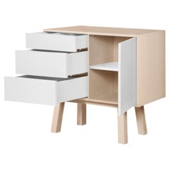 Armario artesanal francés de 1 puerta y 3 cajones de madera blanca, diseño de E. Gizard, París