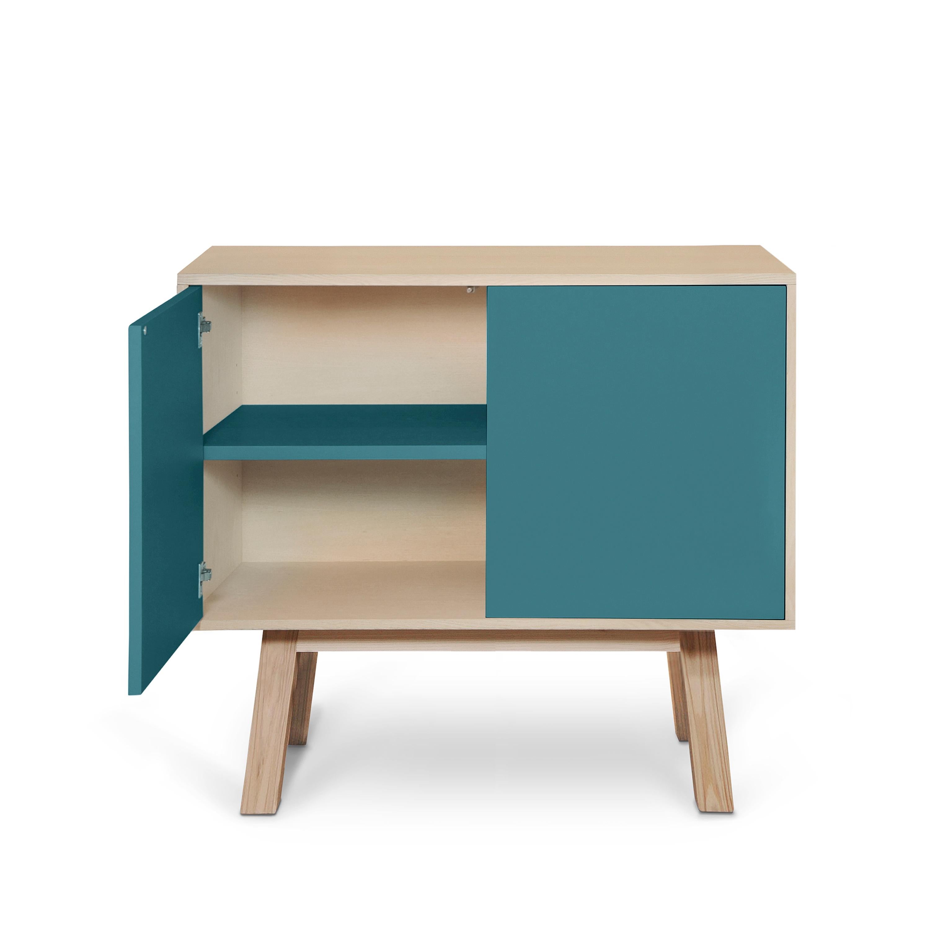 French artisanal 2-door sea blue high wooden cabinet, by Eric Gizard, Paris For Sale 1