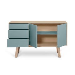 Französisches handwerkliches blau-graues 3-Schubladen-Sideboard aus Holz mit hohen Schubladen, von Eric Gizard, Paris