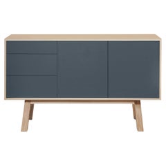 French artisanal dark blue 3-drawer high wooden sideboard by Eric Gizard, Paris