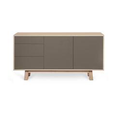 French artisanal designer chocolate gray 3-drawer law wooden sideboard