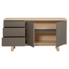 Credenza in legno a 3 cassetti di design artigianale francese grigio cioccolato