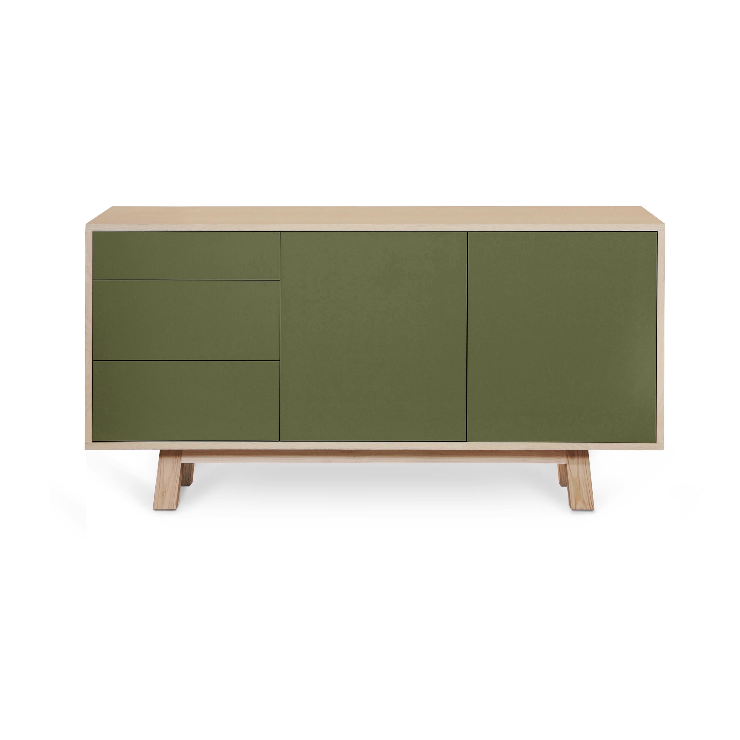 Credenza artigianale francese verde a 3 cassetti in legno KUBE del designer E. Gizard In condizioni Nuovo in vendita a Landivy, FR