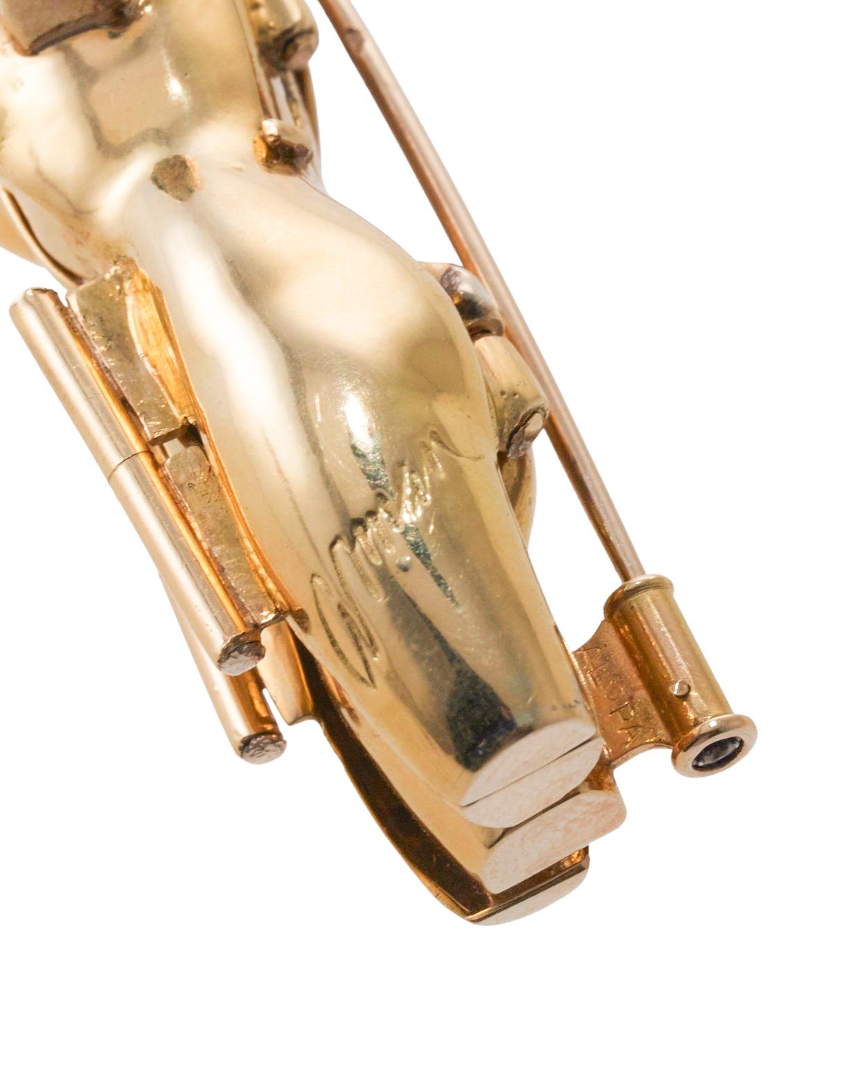 Women's or Men's French Artisanal Unique Female Figure Gold Locket Brooch  For Sale