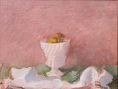 FINE MID 20TH CENTURY FRENCH MODERNIST SIGNED OIL - STILL LIFE FRUIT PASTEL PINK