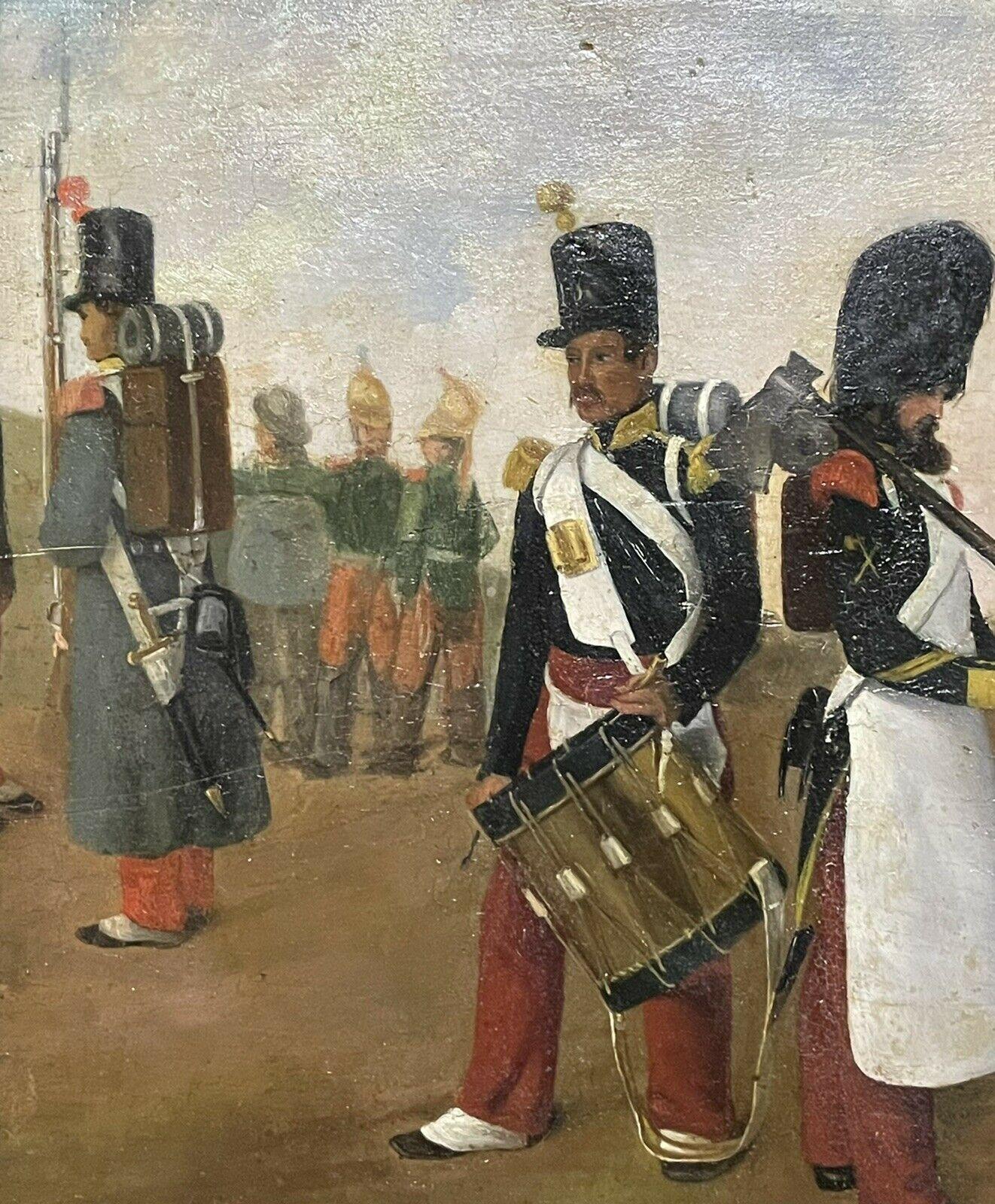 19th CENTURY FRENCH ANTIQUE OIL ON PANEL - FRENCH SOLDIERS MAKING CAMP - Old Masters Painting by French artist