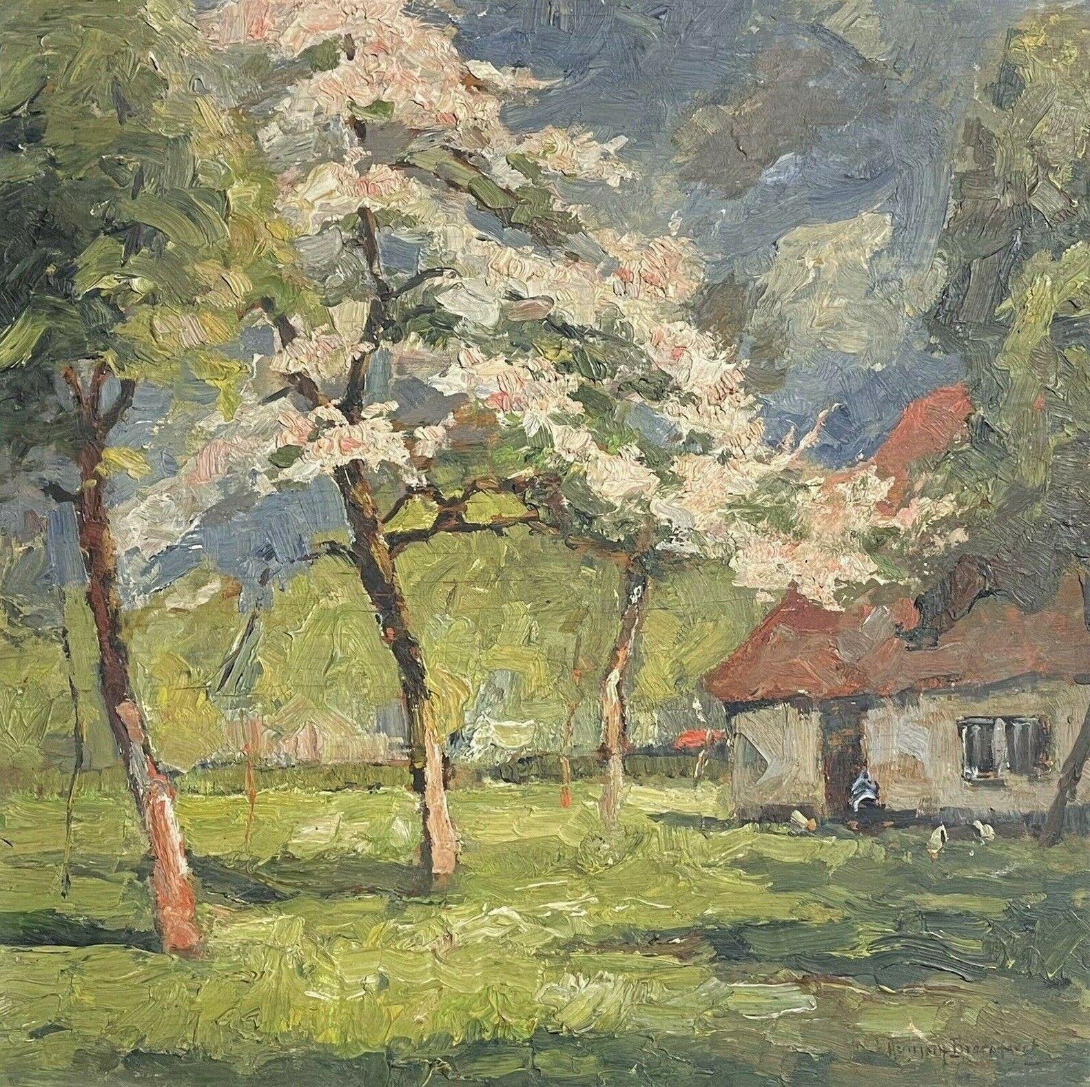 1950'S FRENCH POST-IMPRESSIONIST SIGNED OIL - BLOSSOM TREES WOODLAND GARDEN - Painting by French Artist