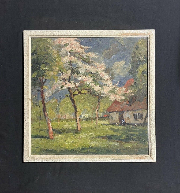 1950'S FRENCH POST-IMPRESSIONIST SIGNED OIL - BLOSSOM TREES WOODLAND GARDEN - Impressionist Painting by French Artist