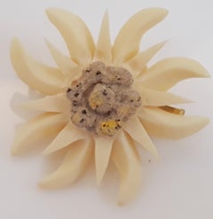 Set Line Vautrin Pendientes y broche de clip de latón esmaltado y resina tallada Edelweiss