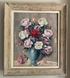 1950's FRENCH STILL LIFE IMPRESSIONIST OIL PAINTING - VINTAGE FLOWERS IN VASE