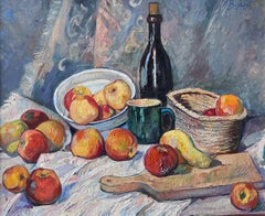 Large 20th Century French Signed Oil Painting Autumn Fruits Still Life framed