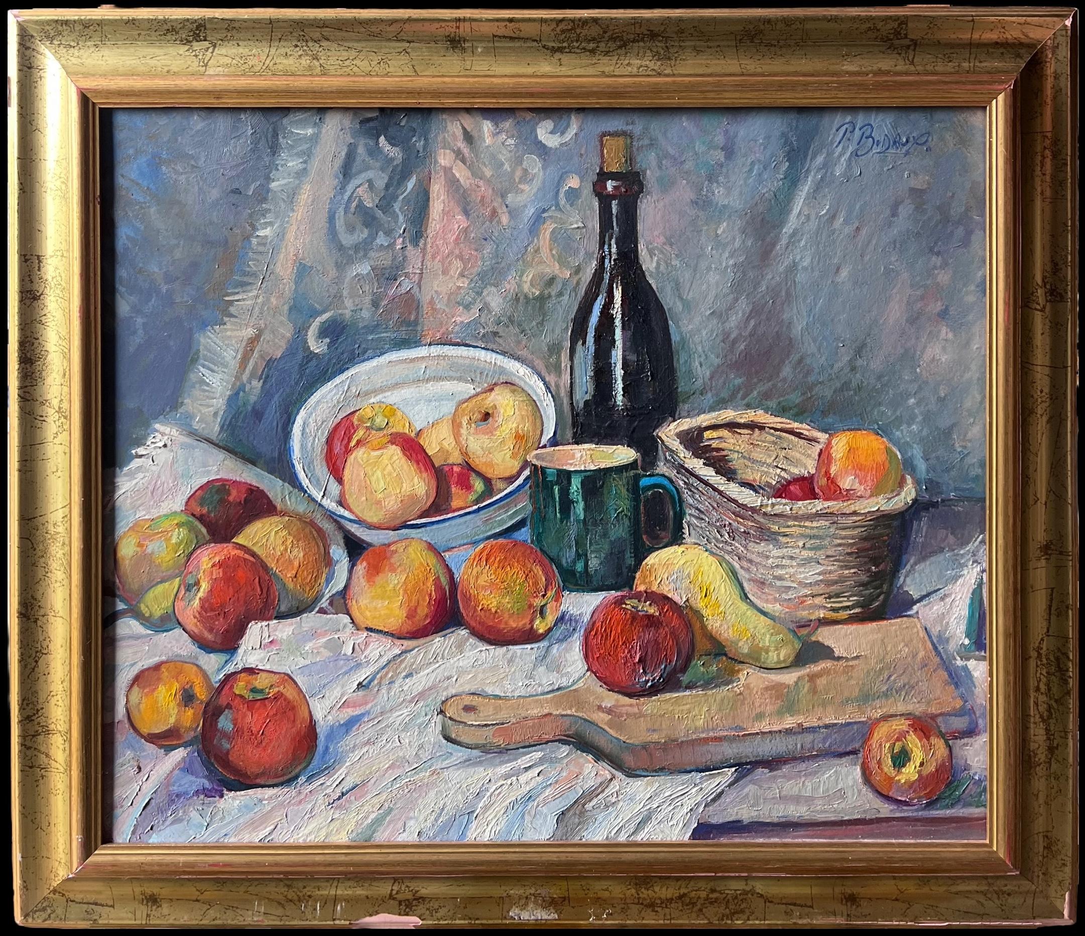 Large 20th Century French Signed Oil Painting Autumn Fruits Still Life framed
