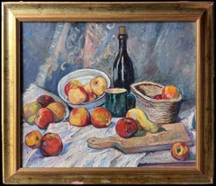 Large 20th Century French Signed Oil Painting Autumn Fruits Still Life framed