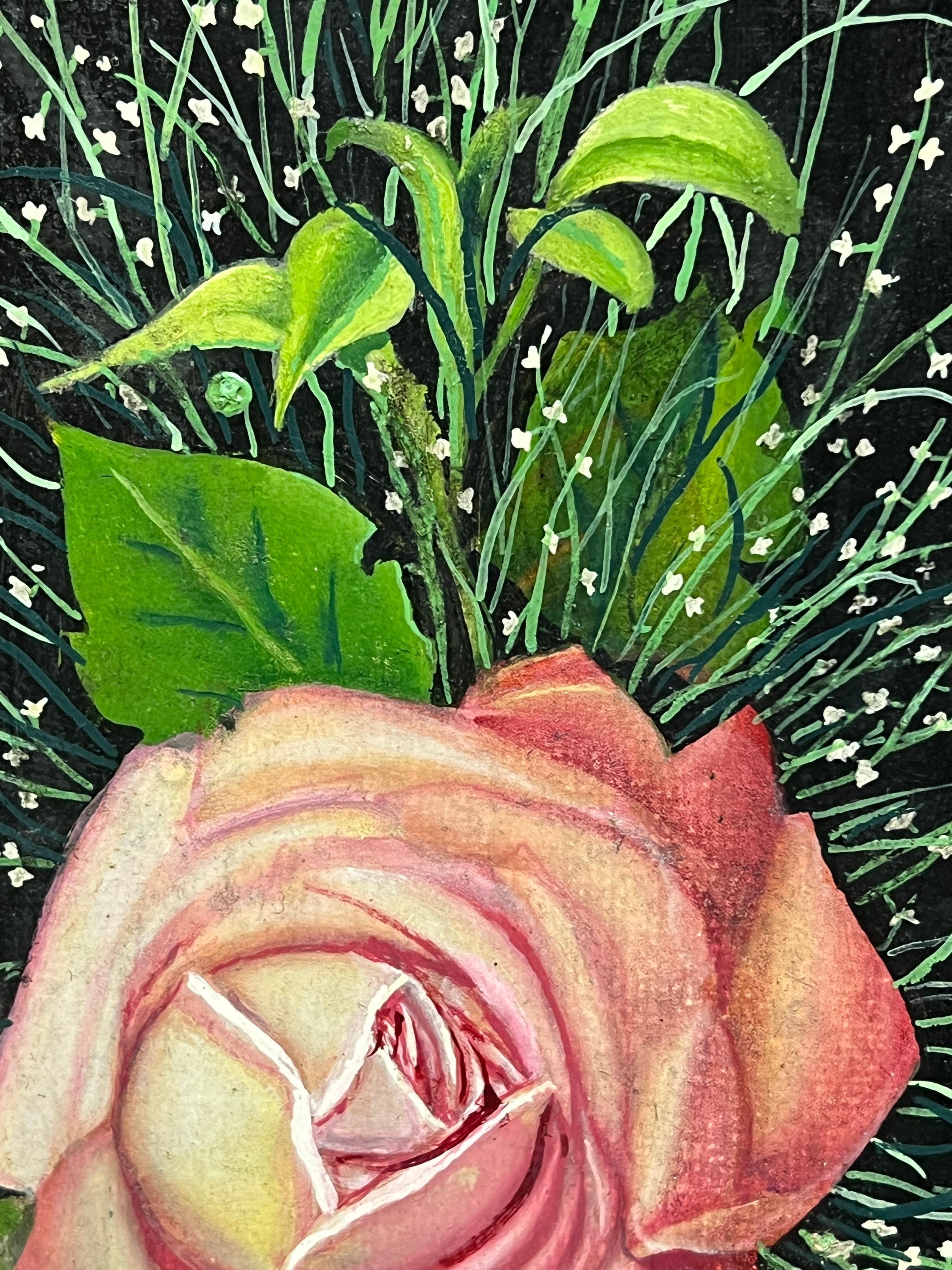 Ornate Flowers in Glass Vase
Pair of original French paintings, circa 1950's period
2 x oil paintings on unframed board, with added collage/ mixed media
each of the boards measures: 14.5 x 6.25 inches
condition: as a vintage work, there are very