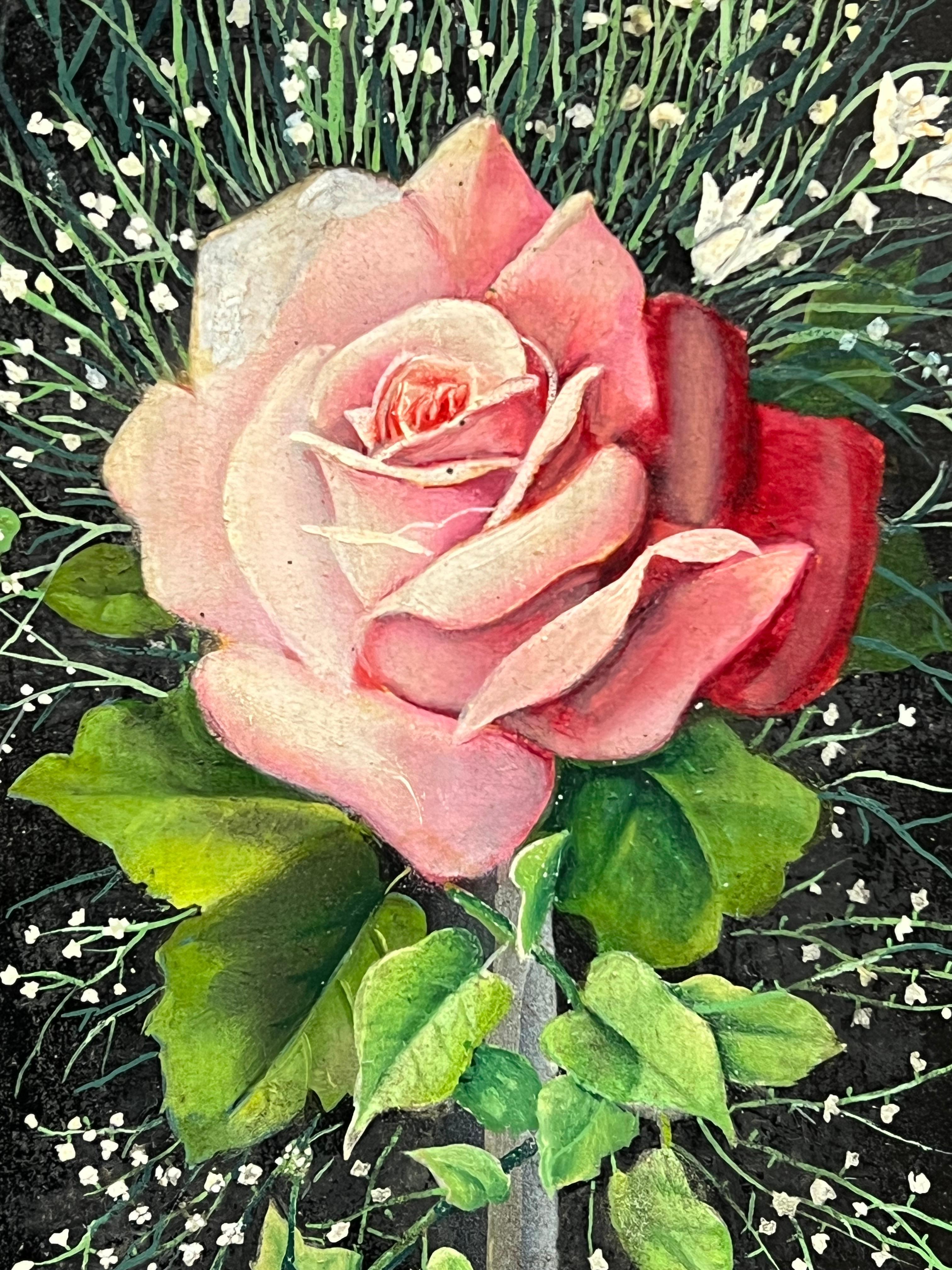 Ornate Flowers in Glass Vase
Pair of original French paintings, circa 1950's period
2 x oil paintings on unframed board, with added collage/ mixed media
each of the boards measures: 14.5 x 6.25 inches
condition: as a vintage work, there are very