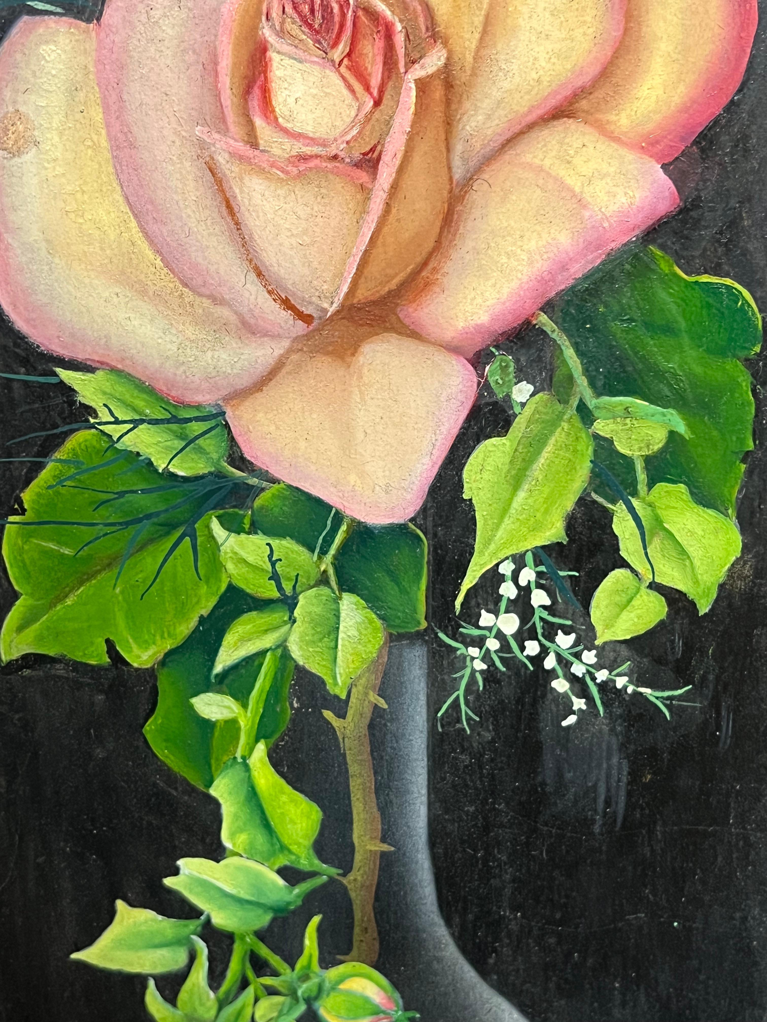 Ornate Flowers in Glass Vase
Pair of original French paintings, circa 1950's period
2 x oil paintings on unframed board, with added collage/ mixed media
each of the boards measures: 14.5 x 6.25 inches
condition: as a vintage work, there are very