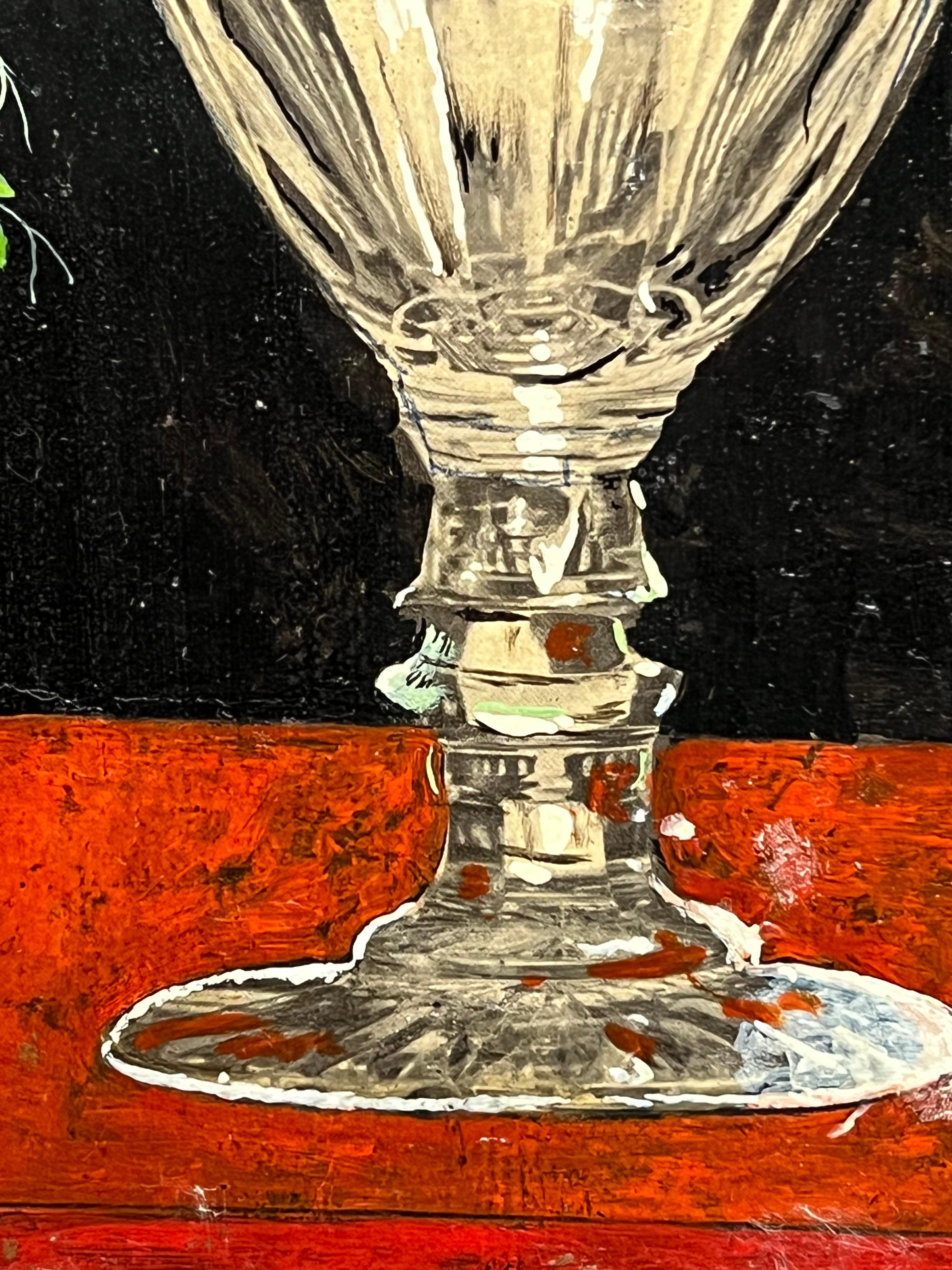 Pair Mid 20th Century French Still Life Painting Ornate Flowers in Glass Vase For Sale 1
