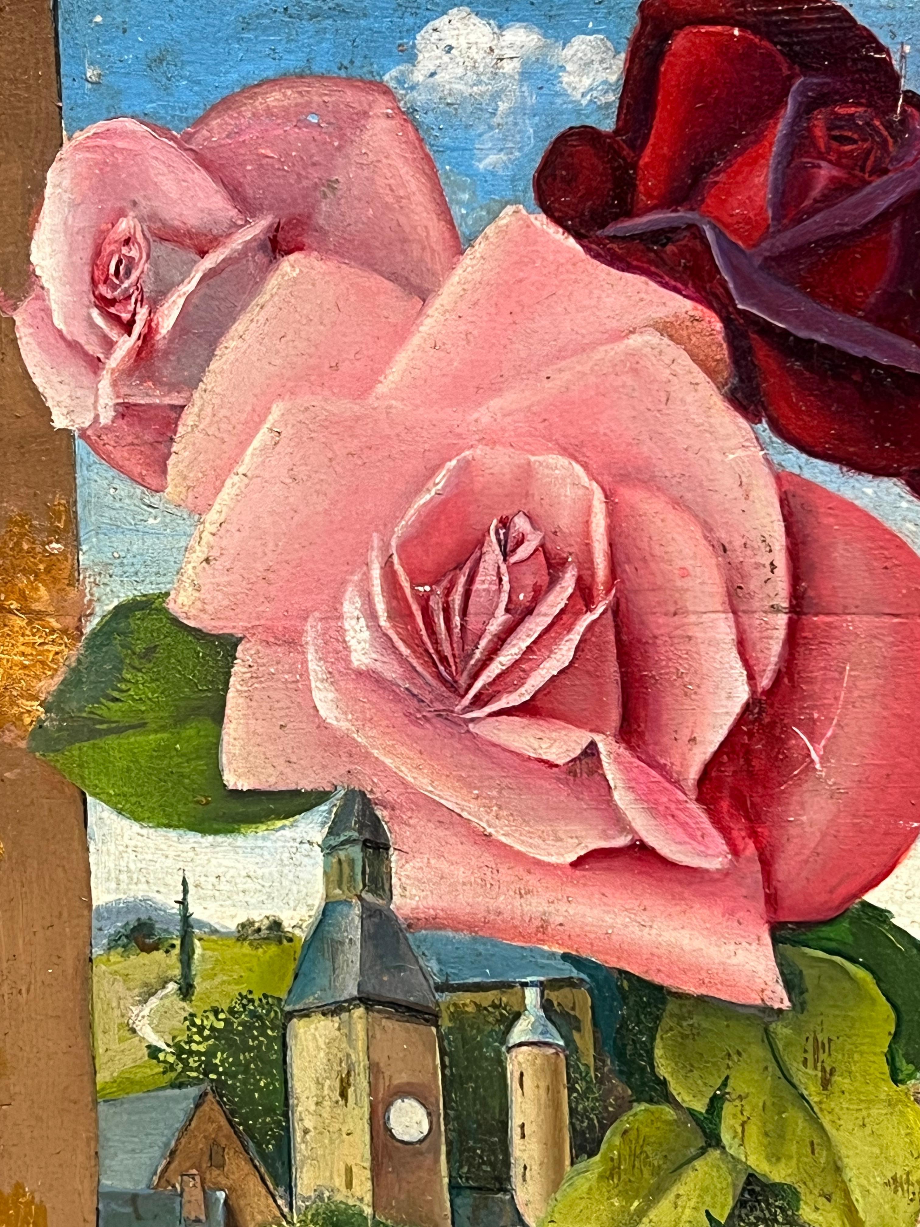 Coppia di nature morte francesi della metà del XX secolo che dipingono fiori ornati in un vaso di vetro in vendita 1
