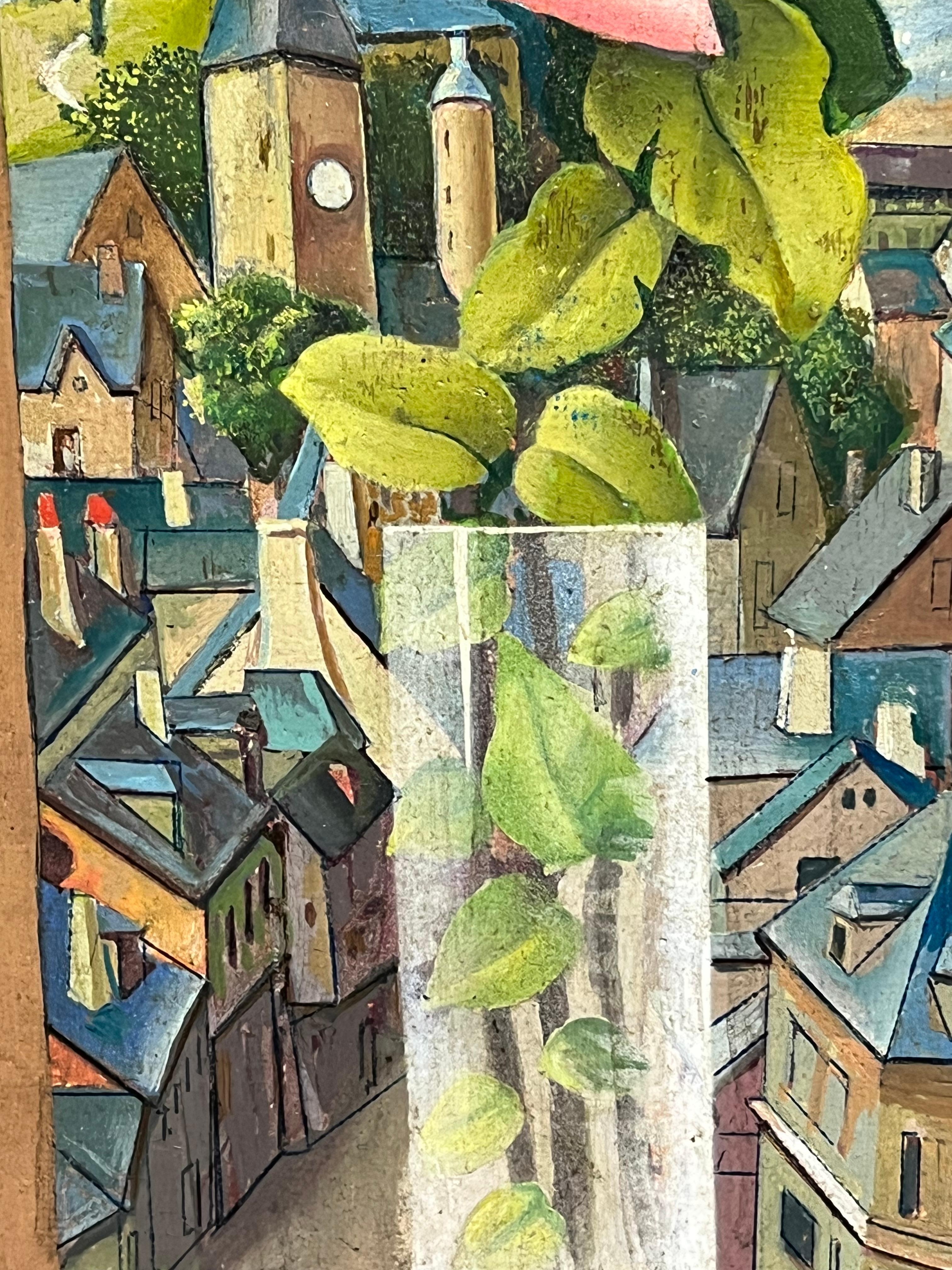 Coppia di nature morte francesi della metà del XX secolo che dipingono fiori ornati in un vaso di vetro in vendita 3