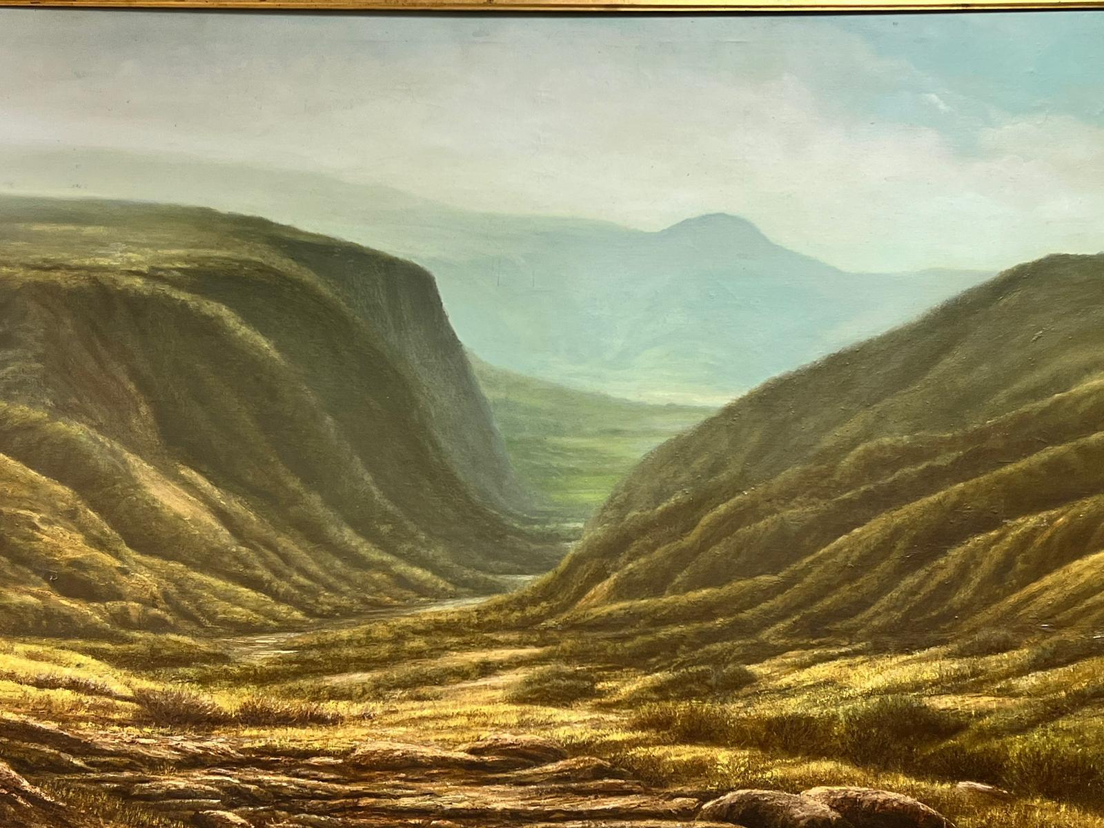 Artist/ School: French School, second half of the 20th century, signed

Title: Gorge valley landscape

Medium: oil on canvas, framed

Framed: 39 x 59 inches
Painting: 34 x 54 inches

Provenance: private collection, UK

Condition: The painting is in