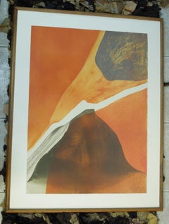 Gilou Brillant Gravure abstraite moderne orange "Mention Inotile" Artiste français